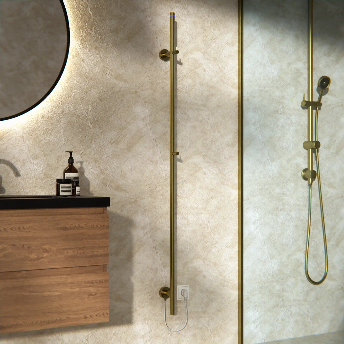 Elektrischer Stab-Handtuchheizkörper - 70 Watt - 150 cm - Gold