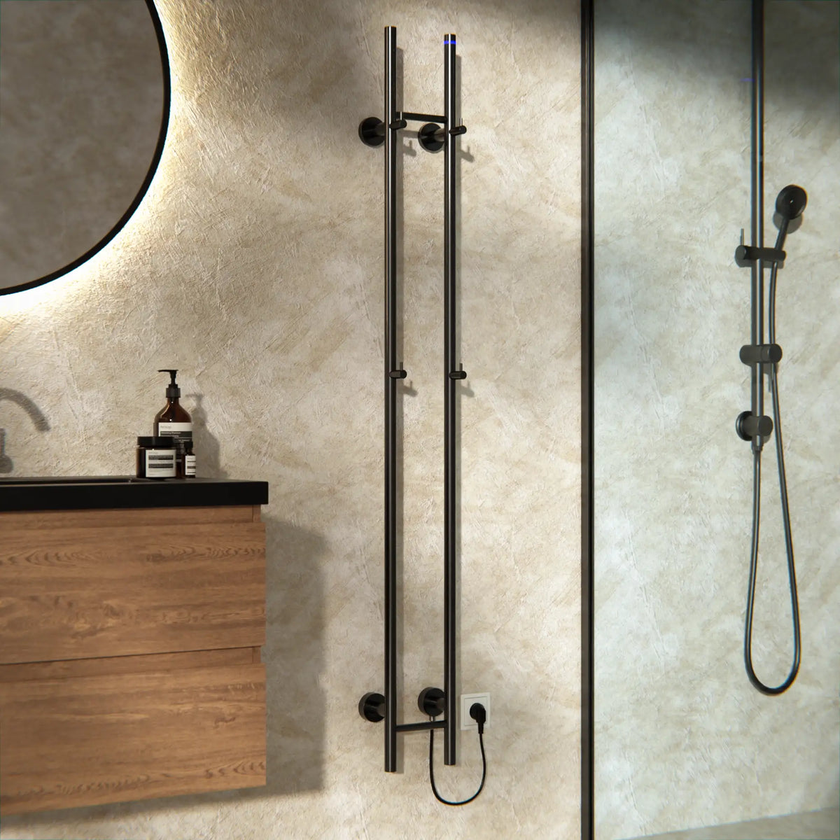 Elektrische Stab-Handtuchheizkörper Doppel - 70 Watt - 150x16.8 cm - Gunmetal
