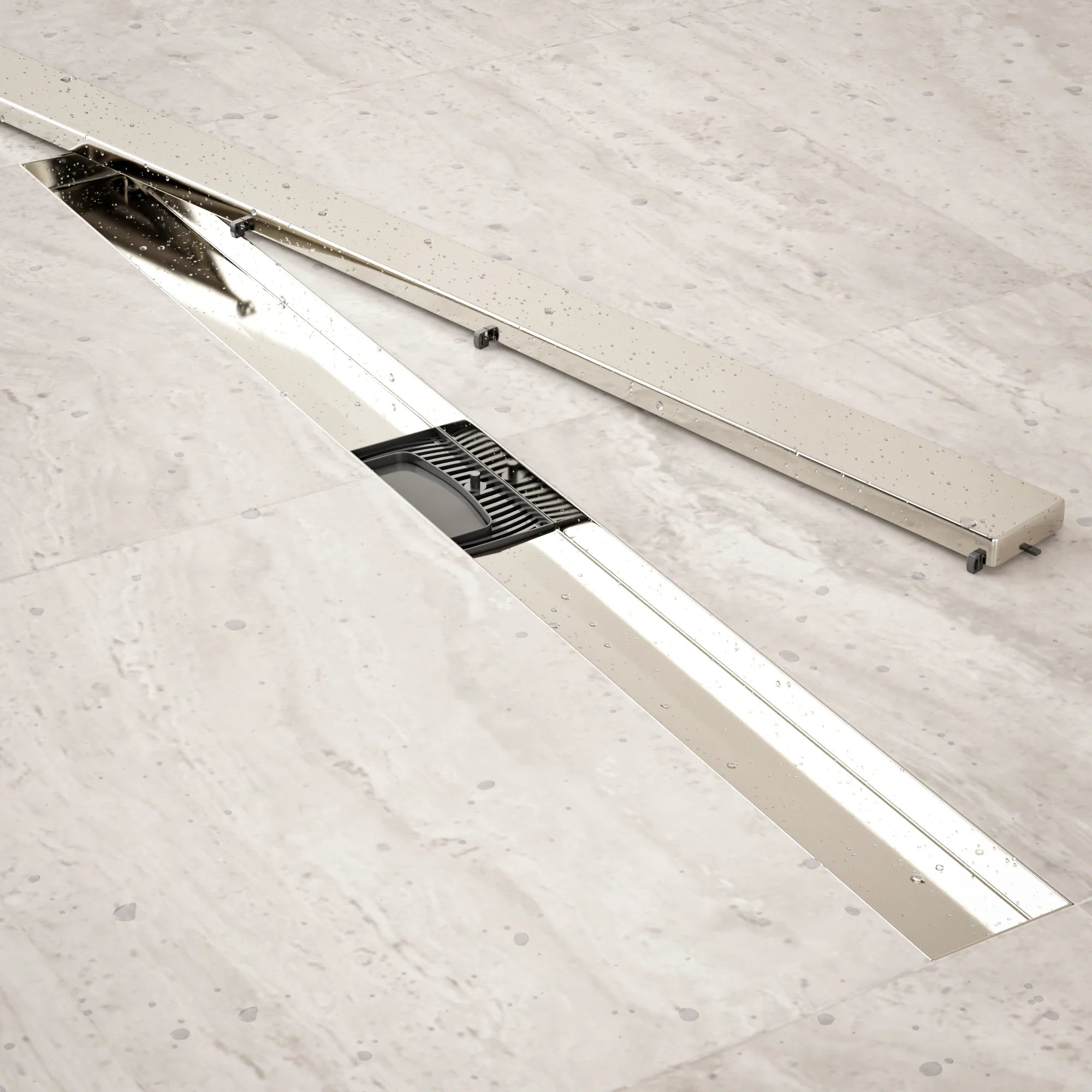 Duschrinne – 90 cm – Fliesenrost – Edelstahl – mit Flansch