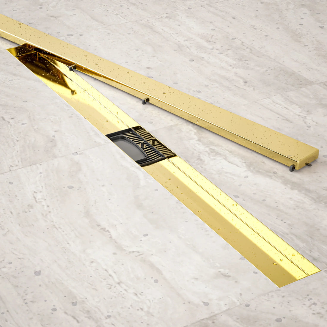 Duschrinne – 90 cm – Gold – Fliesenrost – Edelstahl – mit Flansch