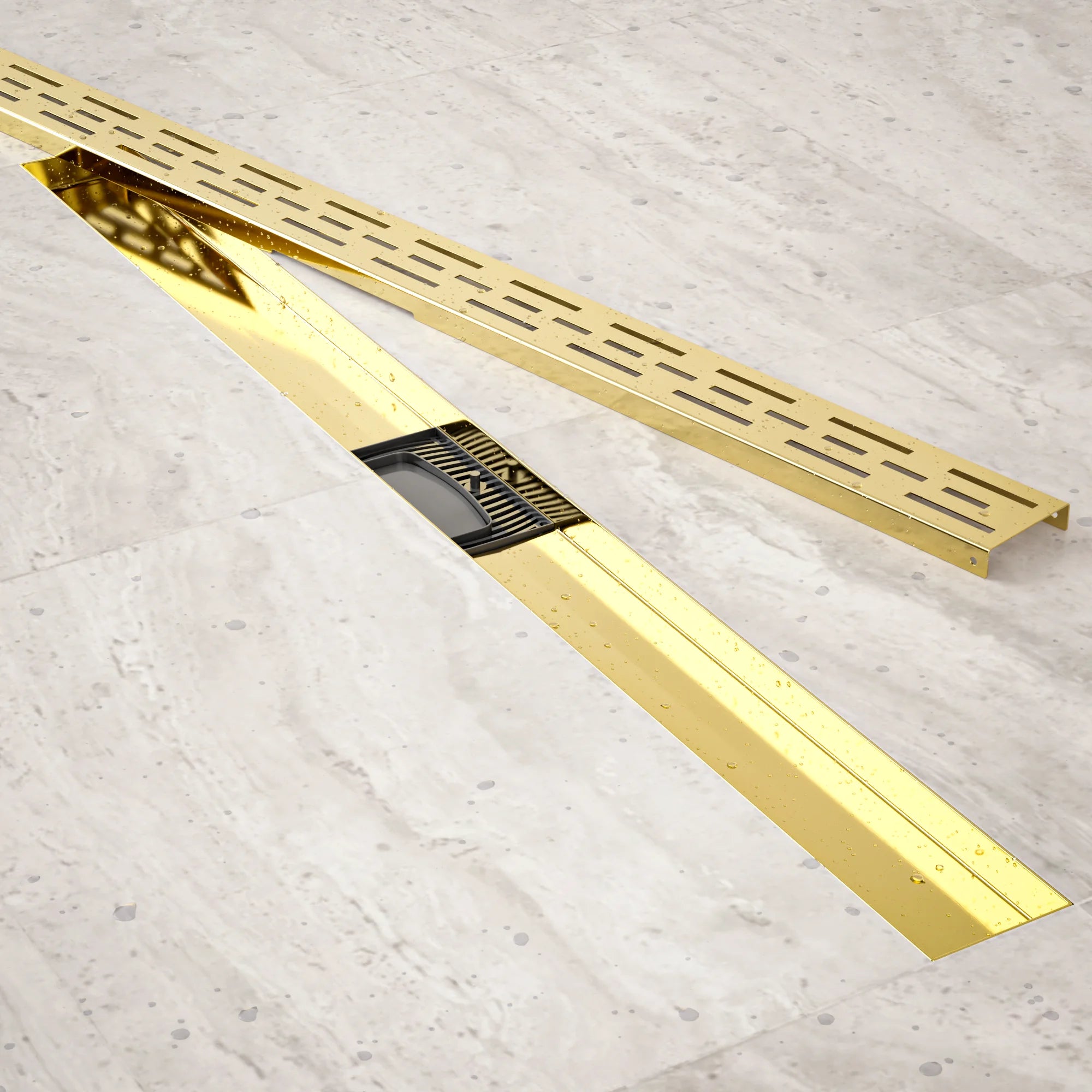 Duschrinne – 90 cm – Gold – Standardrost – Edelstahl – mit Flansch