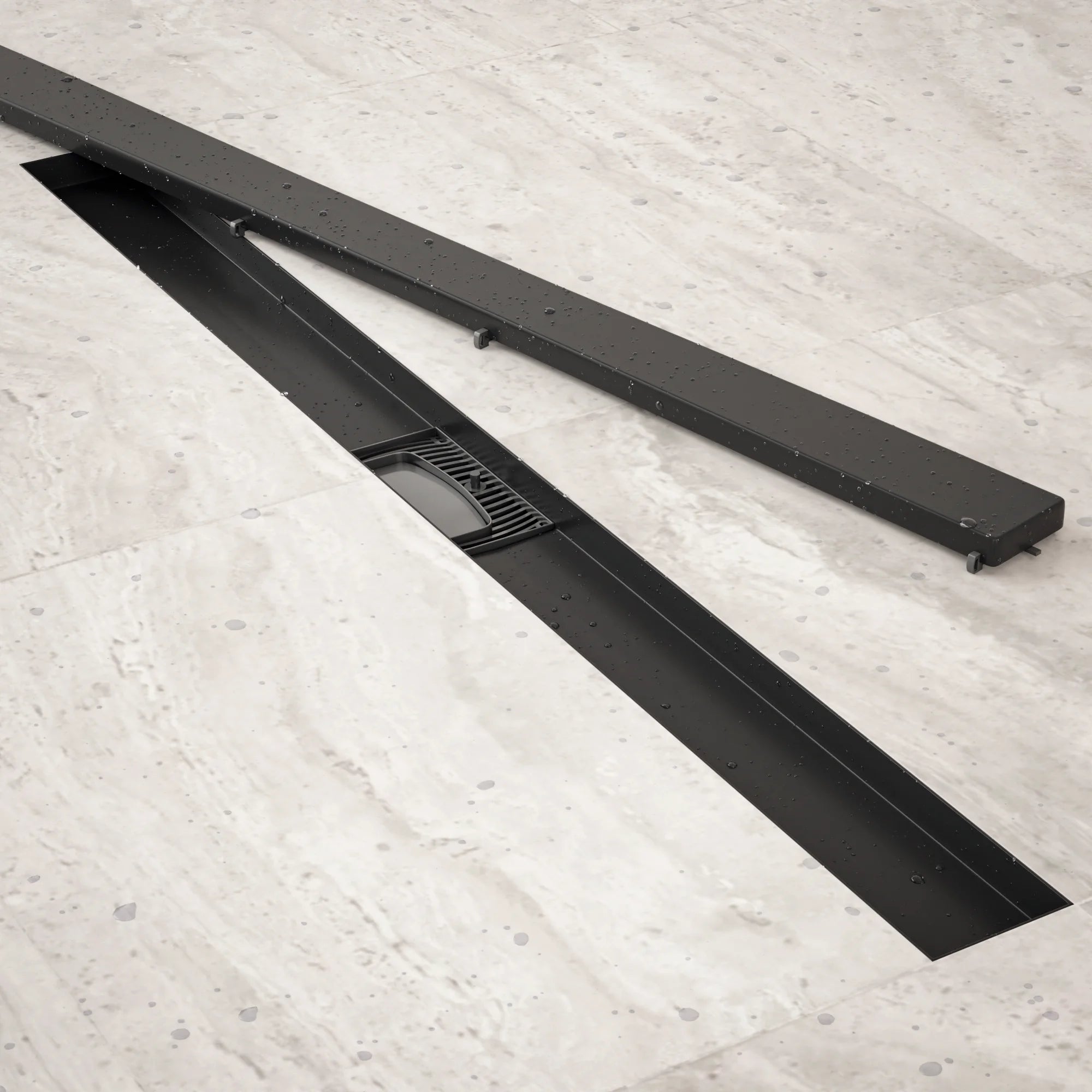 Duschrinne – 90 cm – Mattschwarz – Fliesenrost – Edelstahl – mit Flansch - Vorbestellen