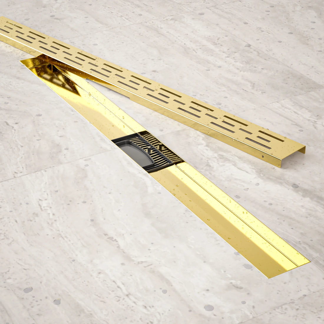 Duschrinne – 80 cm – Gold – Standardrost – Edelstahl – mit Flansch