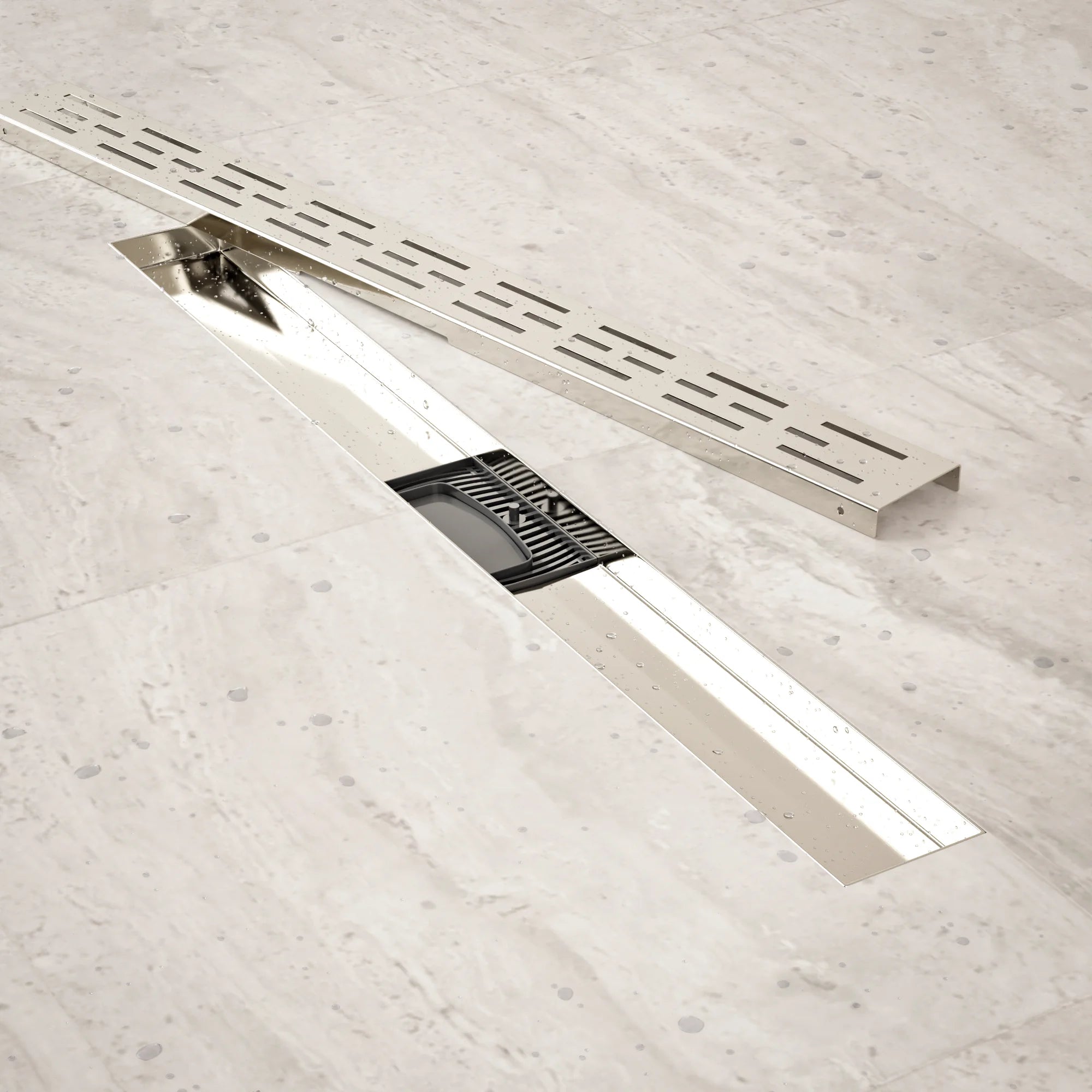Duschrinne – 70 cm – Standardrost – Edelstahl – mit Flansch