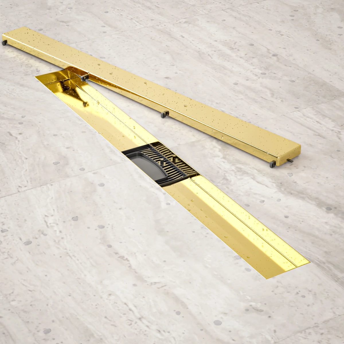 Duschrinne – 70 cm – Gold – Fliesenrost – Edelstahl – mit Flansch
