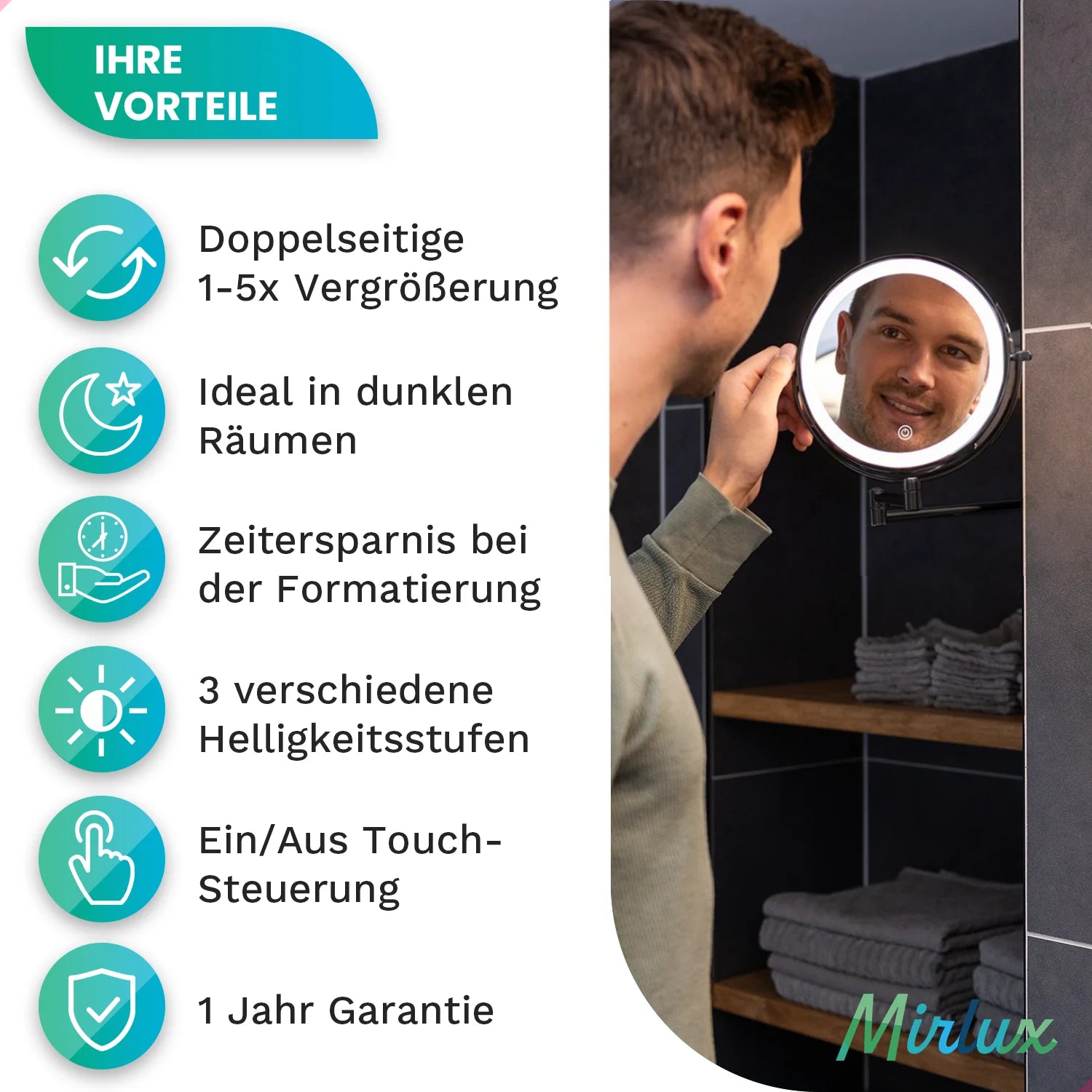 Schminkspiegel – Batterie – 5-fache Vergrößerung - Schwarz