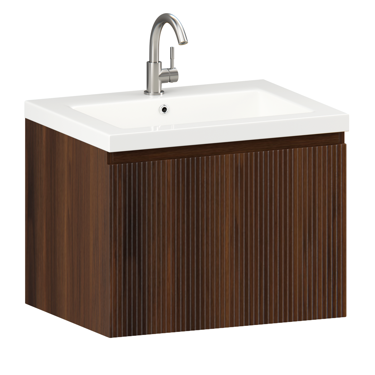 Badezimmermöbel Vino - 60 cm - Walnussbraun - Waschbecken Weiß
