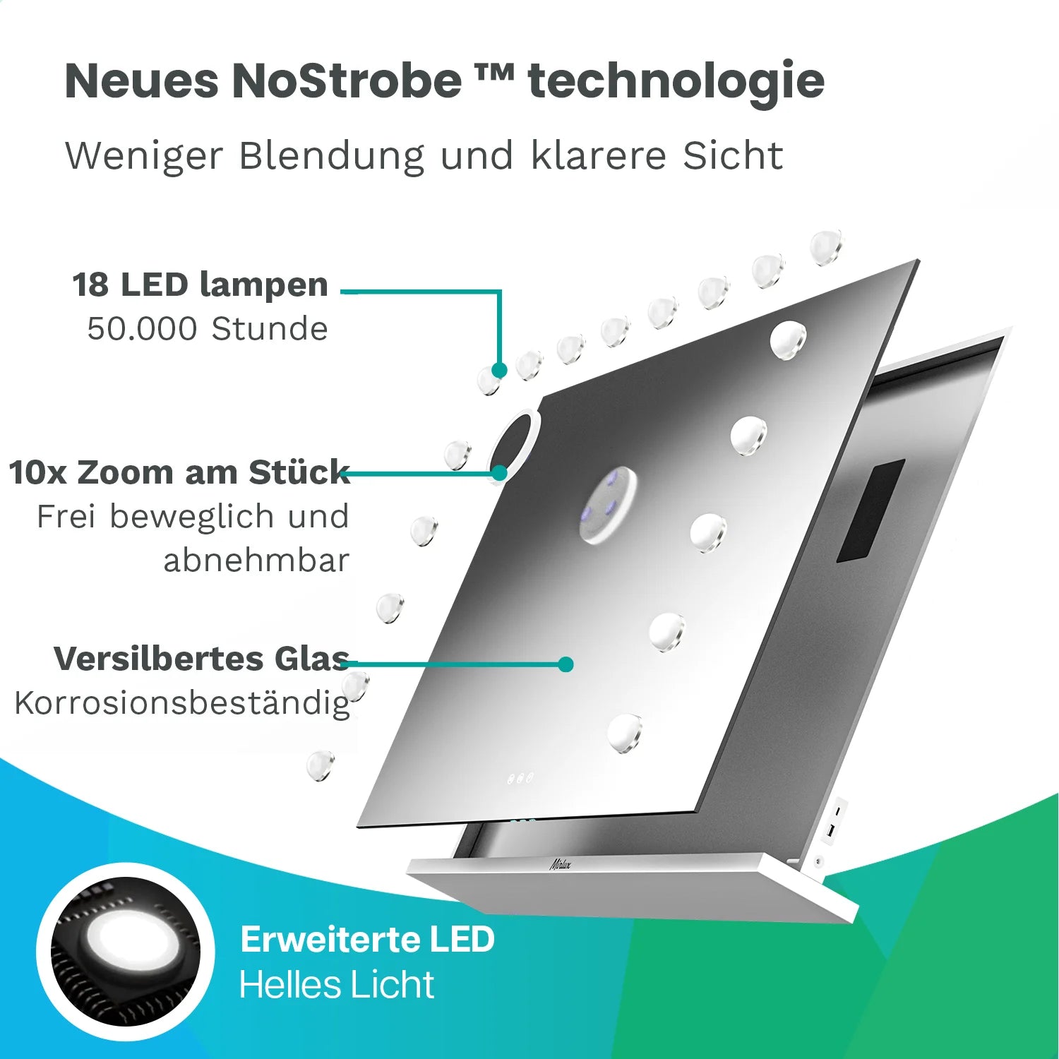 Hollywood Spiegel - Bluetooth-Lautsprecher - 80x60cm - Weiß