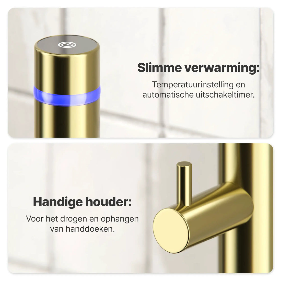 Elektrischer Stab-Handtuchheizkörper - 70 Watt - 150 cm - Gold