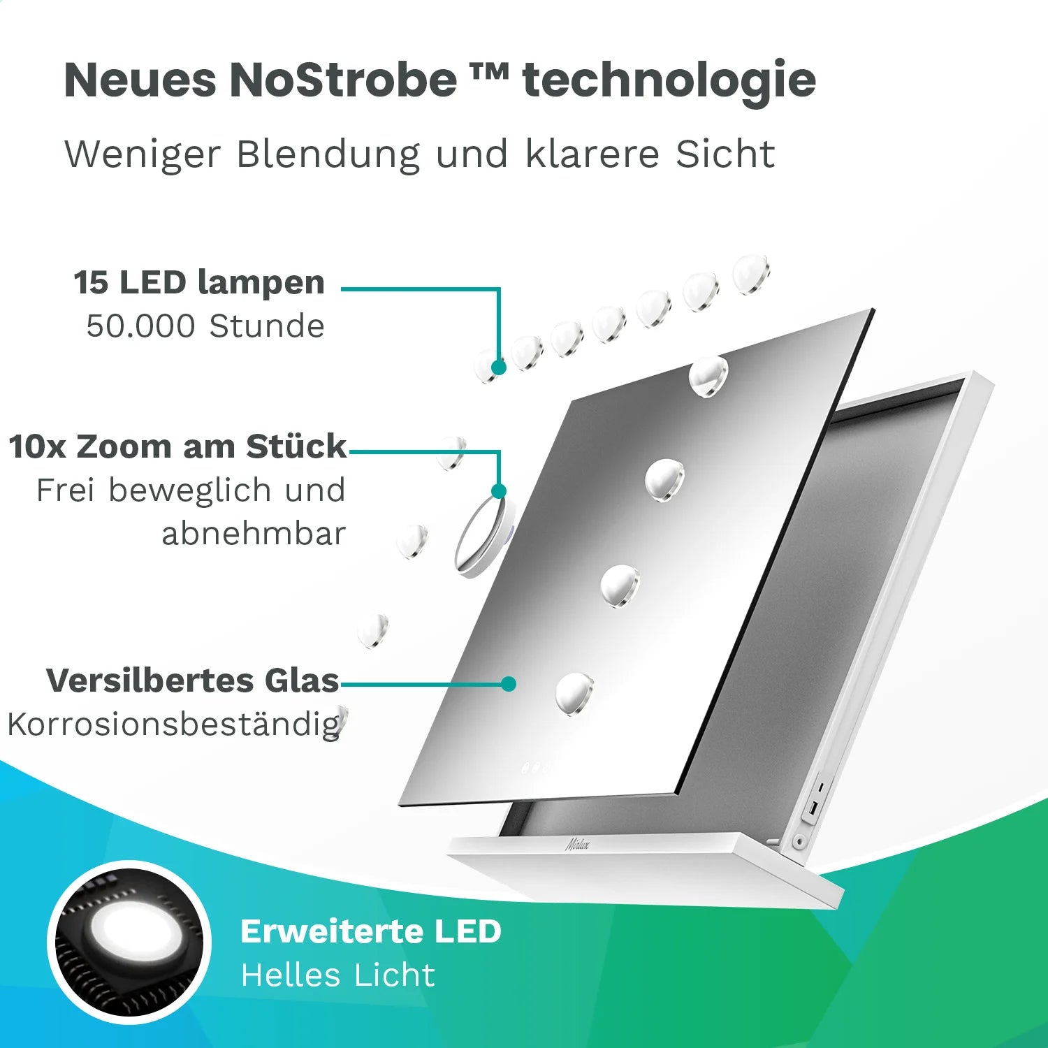 Hollywood Spiegel - Bluetooth-Lautsprecher - 58x48cm - Weiß