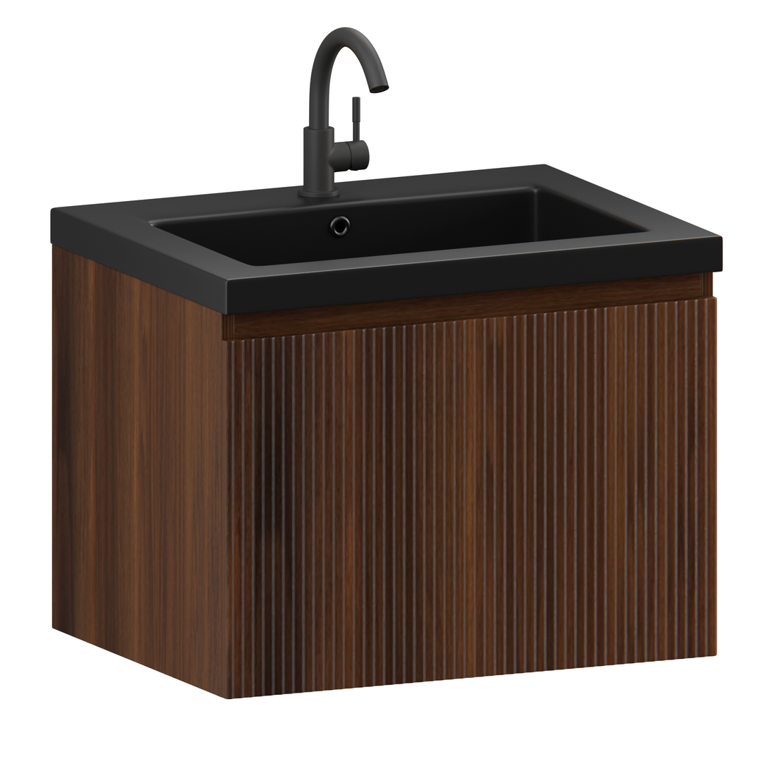 Badezimmermöbel Vino - 60 cm - Walnussbraun - Waschbecken Schwarz