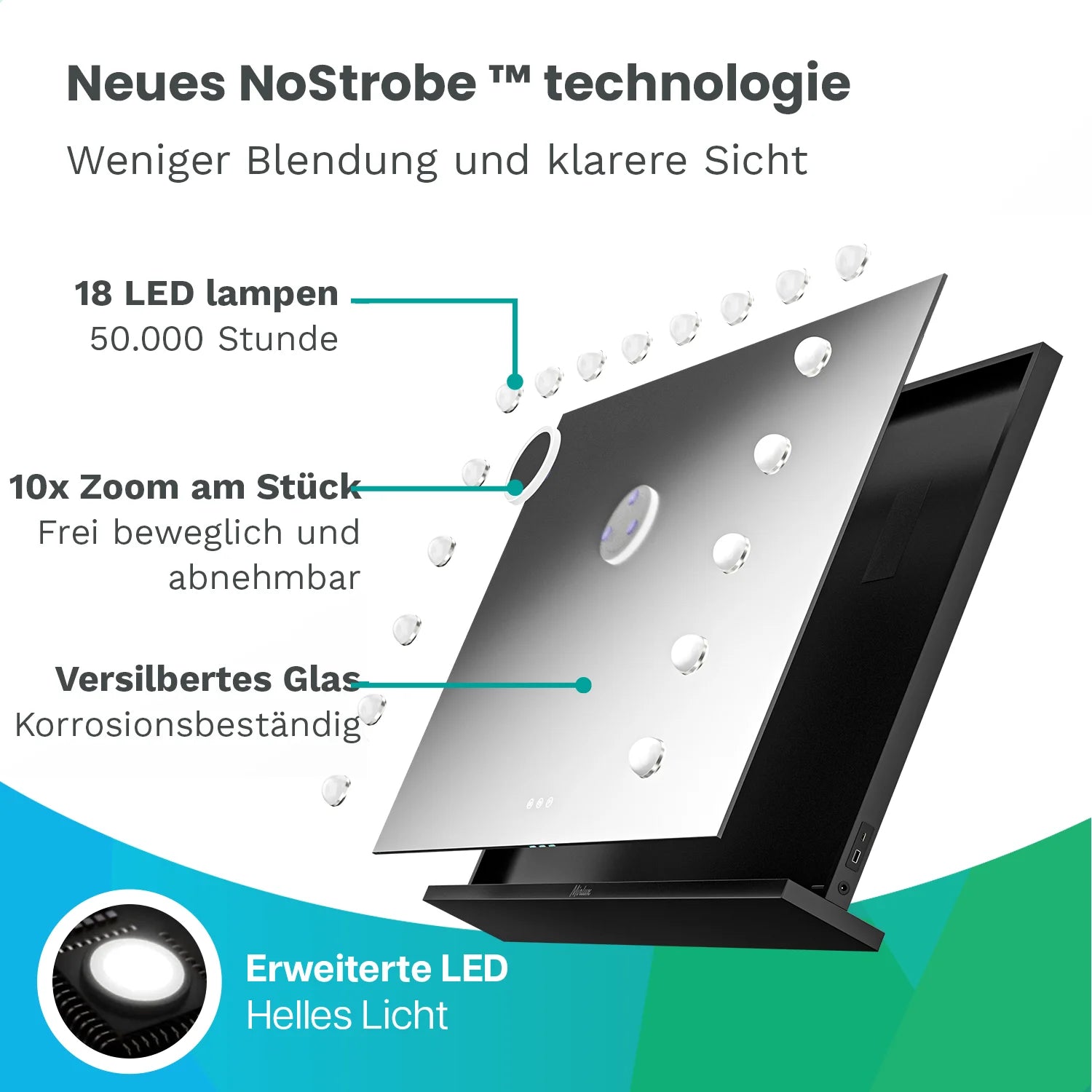 Hollywood Spiegel - Bluetooth-Lautsprecher - 80x60cm - Schwarz