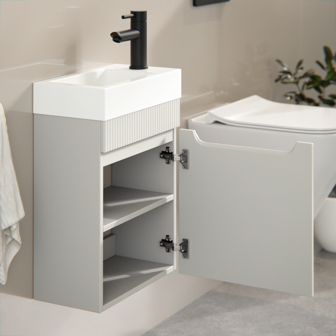 Badezimmermöbel Vivo - 40cm - Taupe - Waschbecken Weiß
