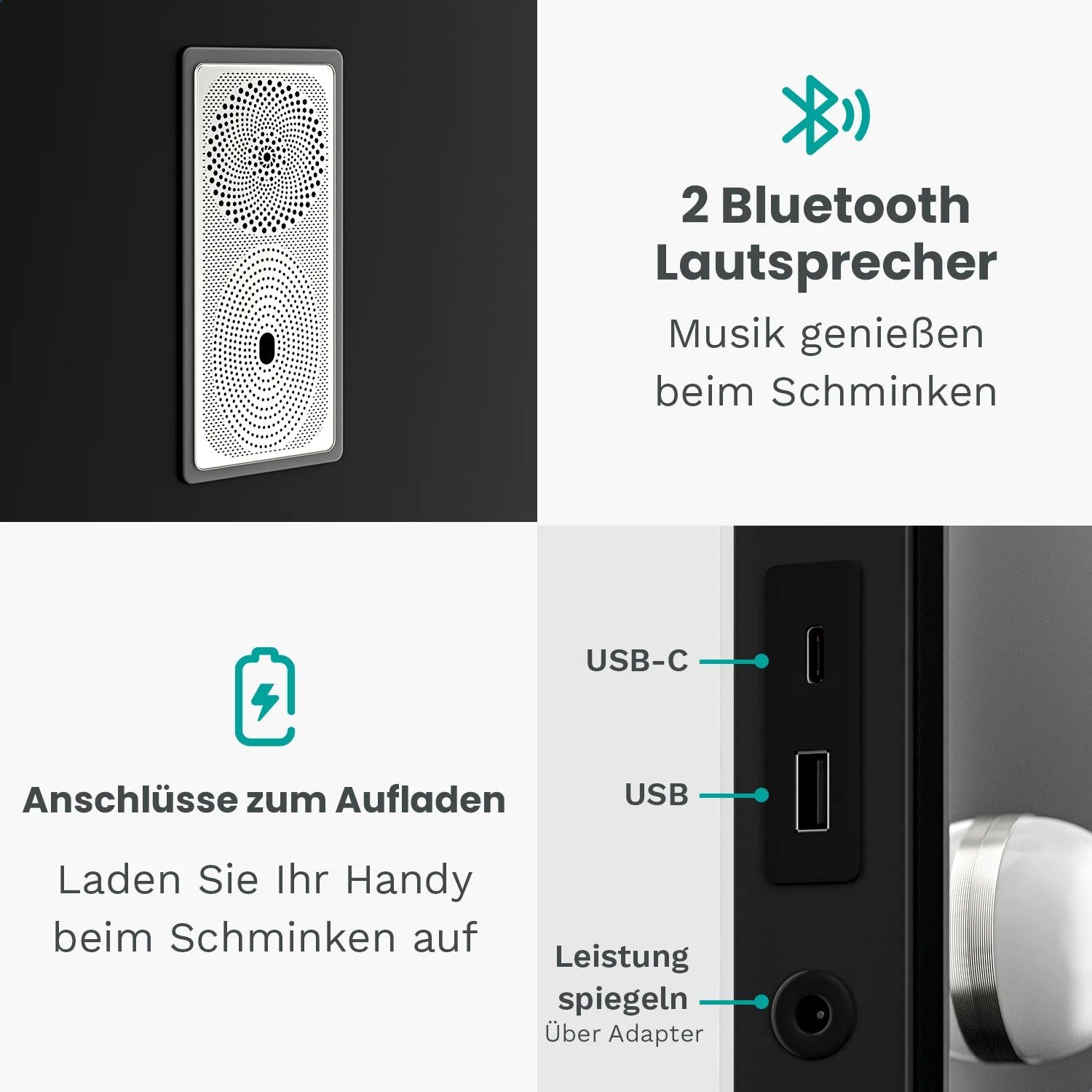Hollywood Spiegel - Bluetooth-Lautsprecher - 58x48cm - Schwarz - Vorbestellen