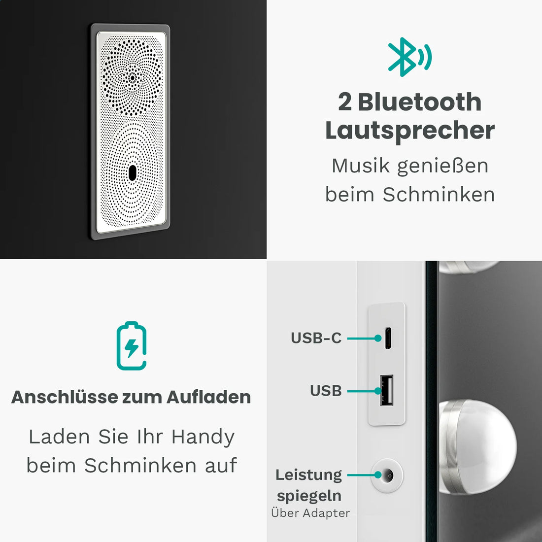 Hollywood Spiegel - Bluetooth-Lautsprecher - 58x48cm - Weiß