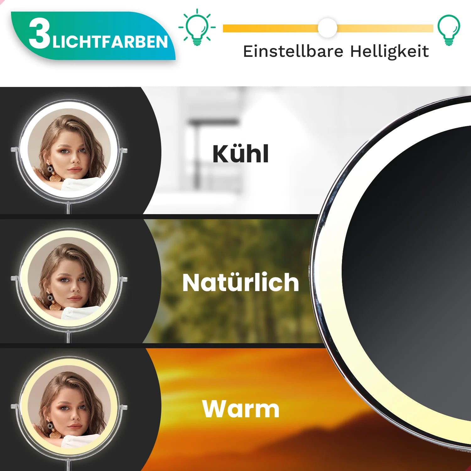 Schminkspiegel - Stehend - Wiederaufladbar - Chrom - 1-10-fache Vergrößerung
