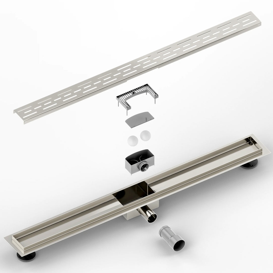 Duschrinne – 90 cm – Standardrost – Edelstahl – mit Flansch