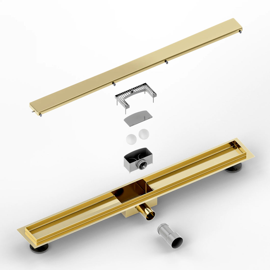 Duschrinne – 80 cm – Gold – Fliesenrost – Edelstahl – mit Flansch