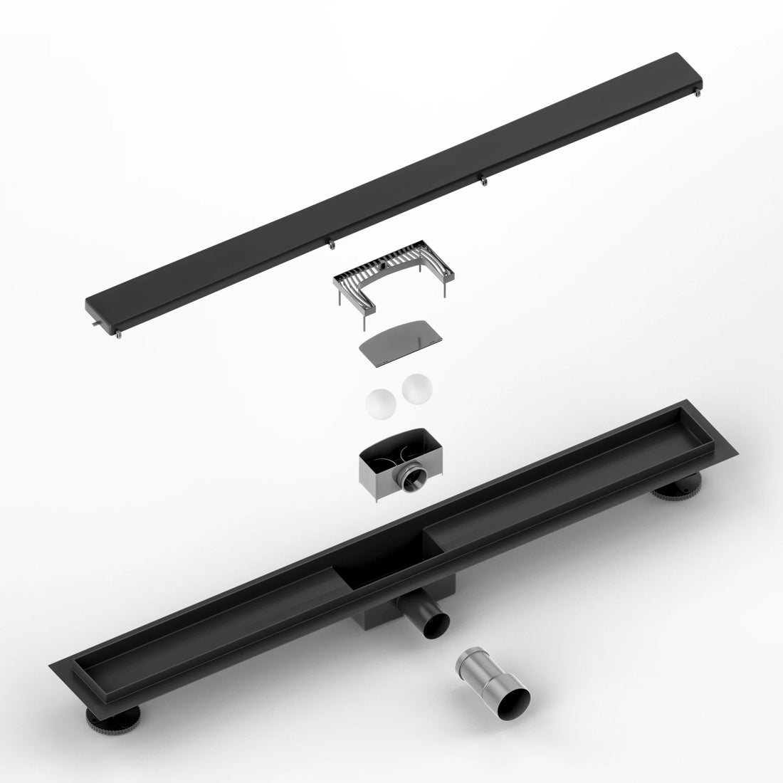 Duschrinne – 80 cm – Mattschwarz – Fliesenrost – Edelstahl – mit Flansch