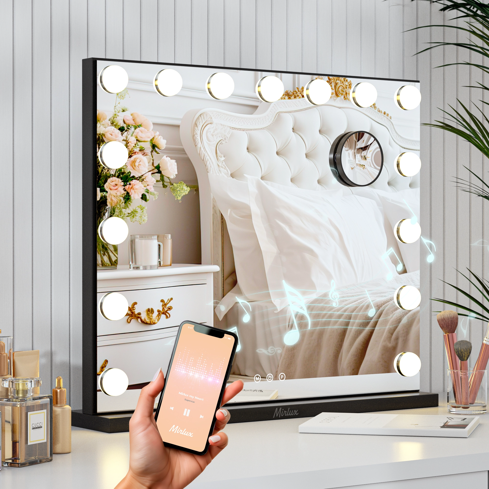 Hollywood Spiegel - Bluetooth-Lautsprecher - 58x48cm - Schwarz - Vorbestellen