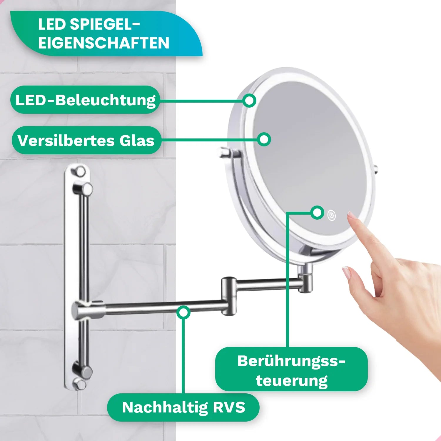 Schminkspiegel - Wiederaufladbar - 7-fache Vergrößerung - Chrom - Vorbestellen