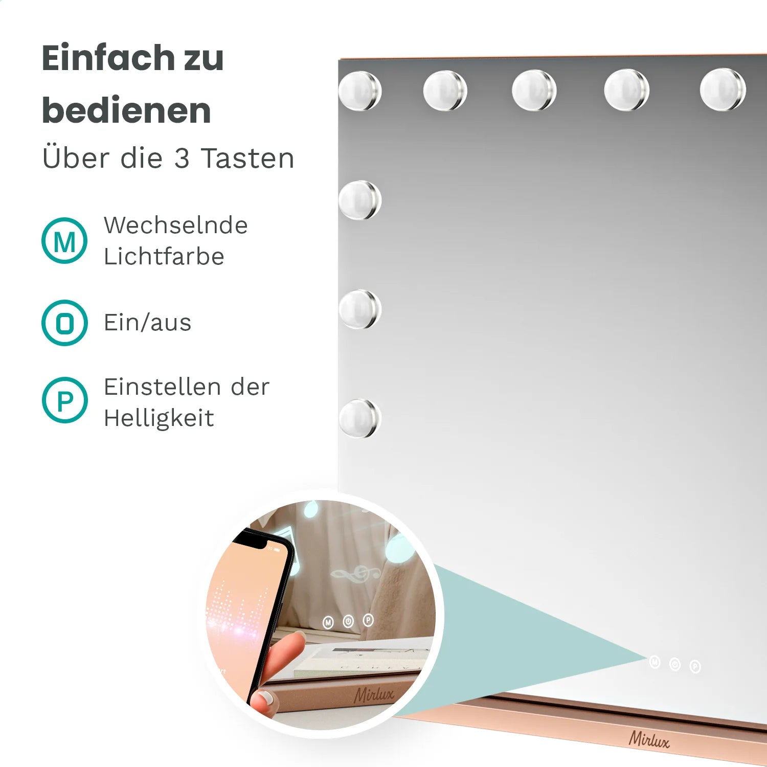 Hollywood Spiegel - Bluetooth-Lautsprecher - 80x60cm - Roségold-Pink - PRE-ORDER