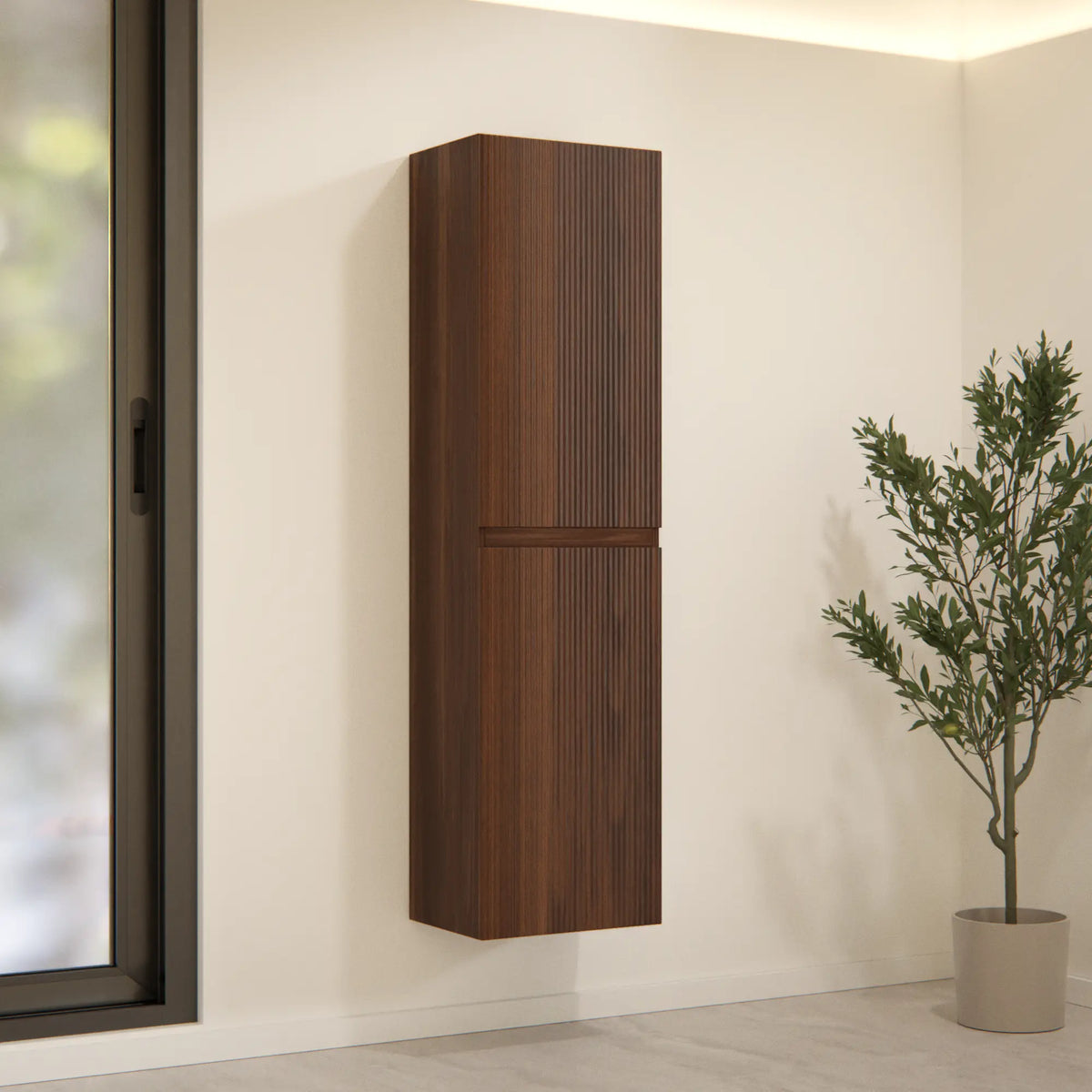Badezimmerschrank Ruvo - 150 cm - Walnussbraun mit Rillen