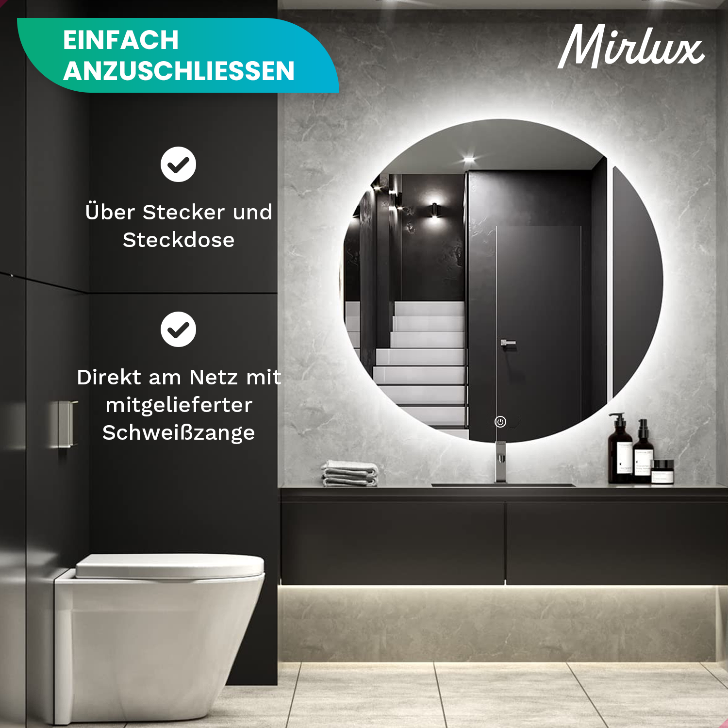 Badezimmerspiegel - Rund - 60cm - Rahmenlos - Vorbestellen