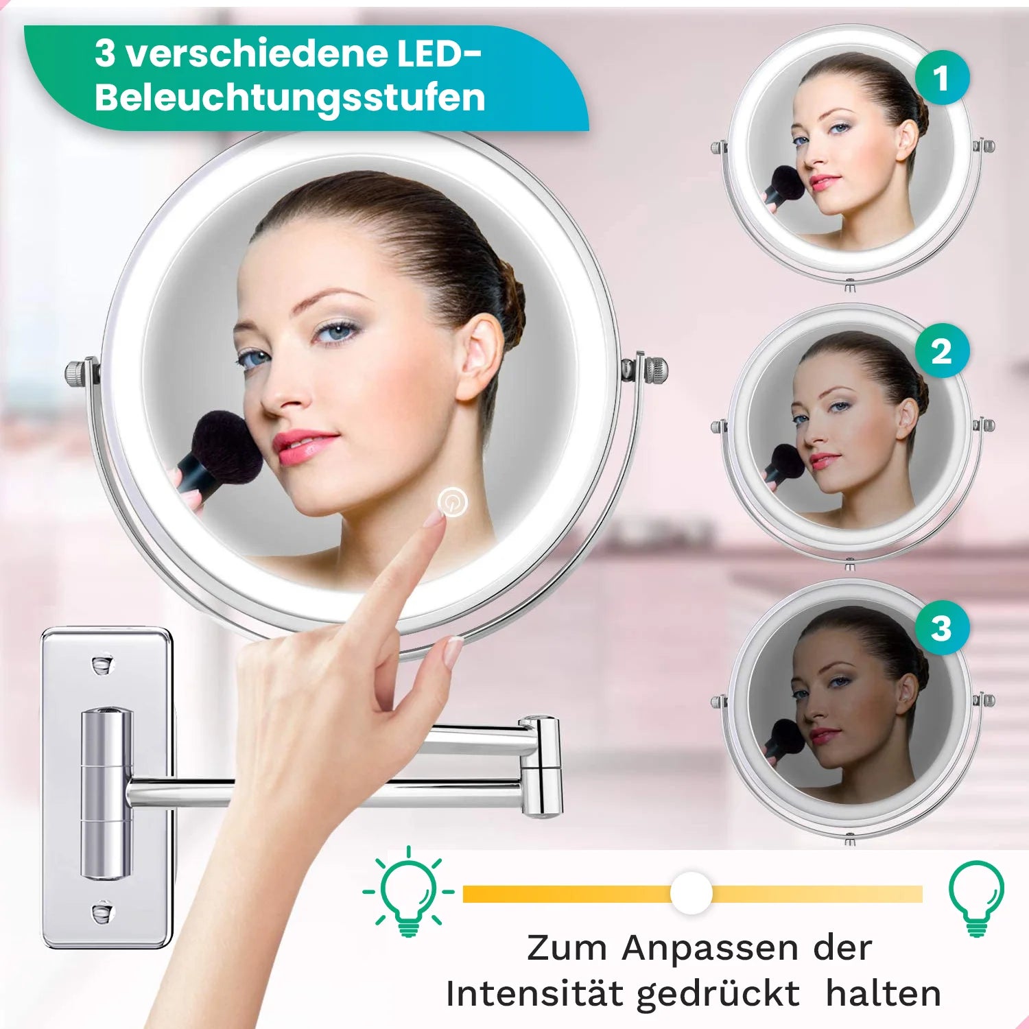 Schminkspiegel - Batterie - 5-fache Vergrößerung - Chrom