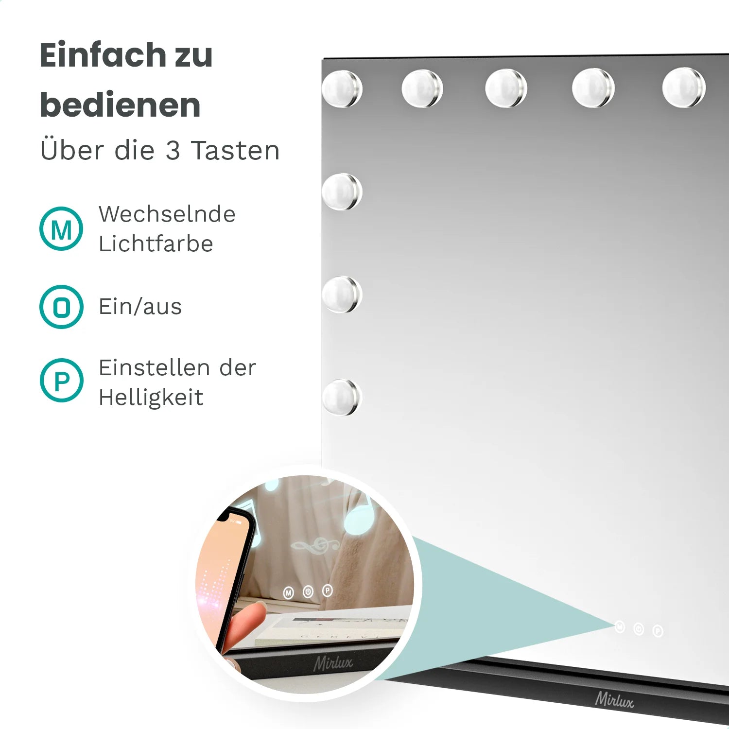 Hollywood Spiegel - Bluetooth-Lautsprecher - 58x48cm - Schwarz - Vorbestellen