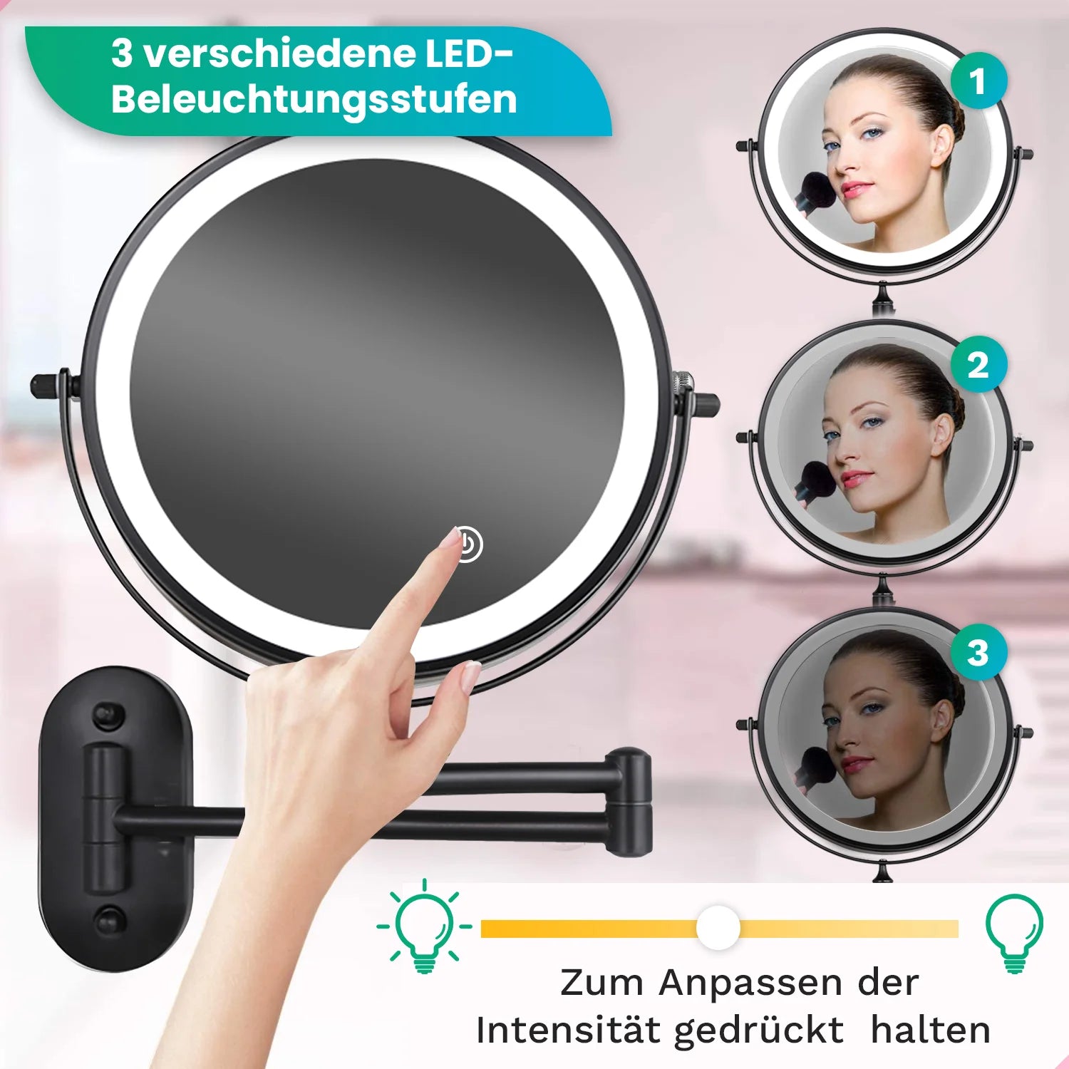 Schminkspiegel – Batterie – 5-fache Vergrößerung - Schwarz