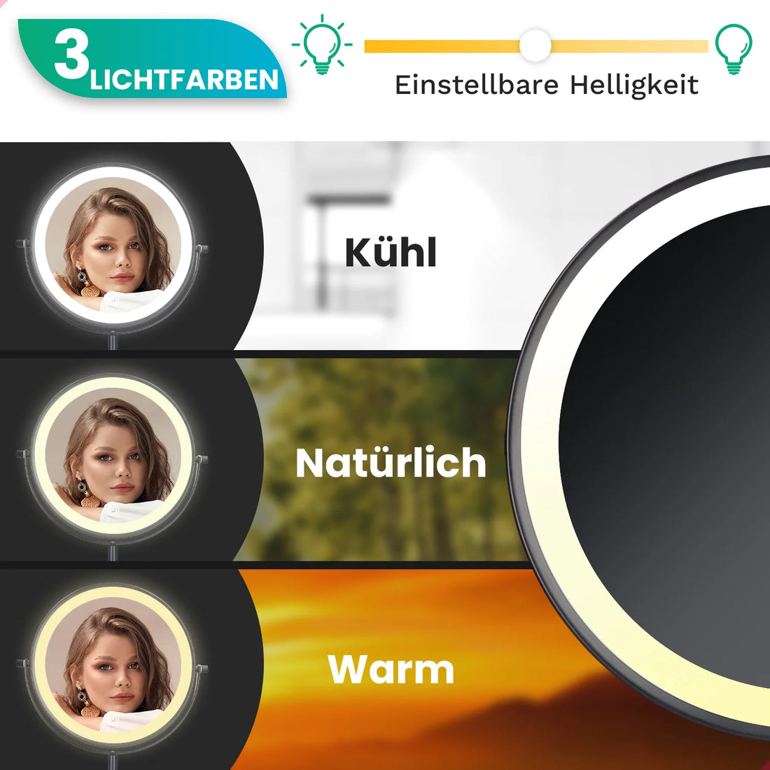 Schminkspiegel - Wiederaufladbar - 5-fache Vergrößerung - Schwarz
