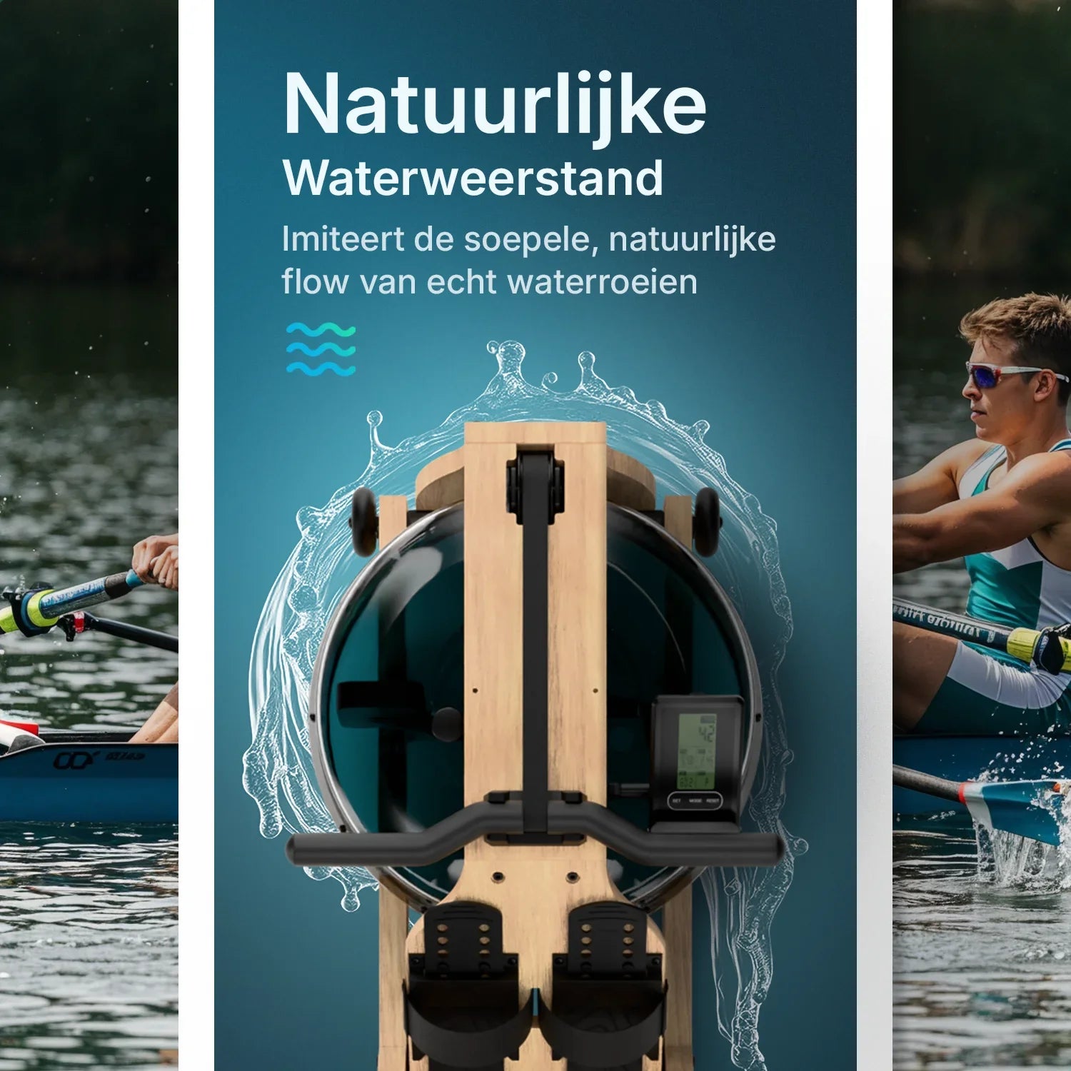 Roeitrainer - Hout Met Waterweerstand - LCD Monitor