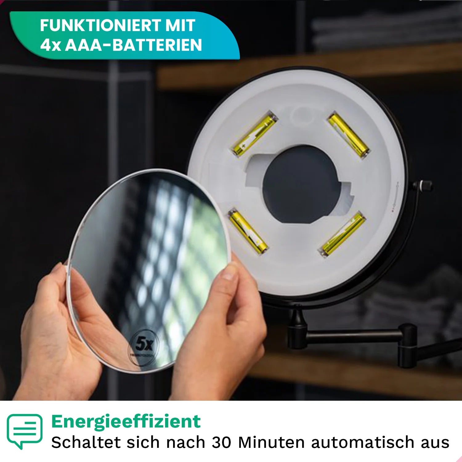 Schminkspiegel – Batterie – 5-fache Vergrößerung - Schwarz