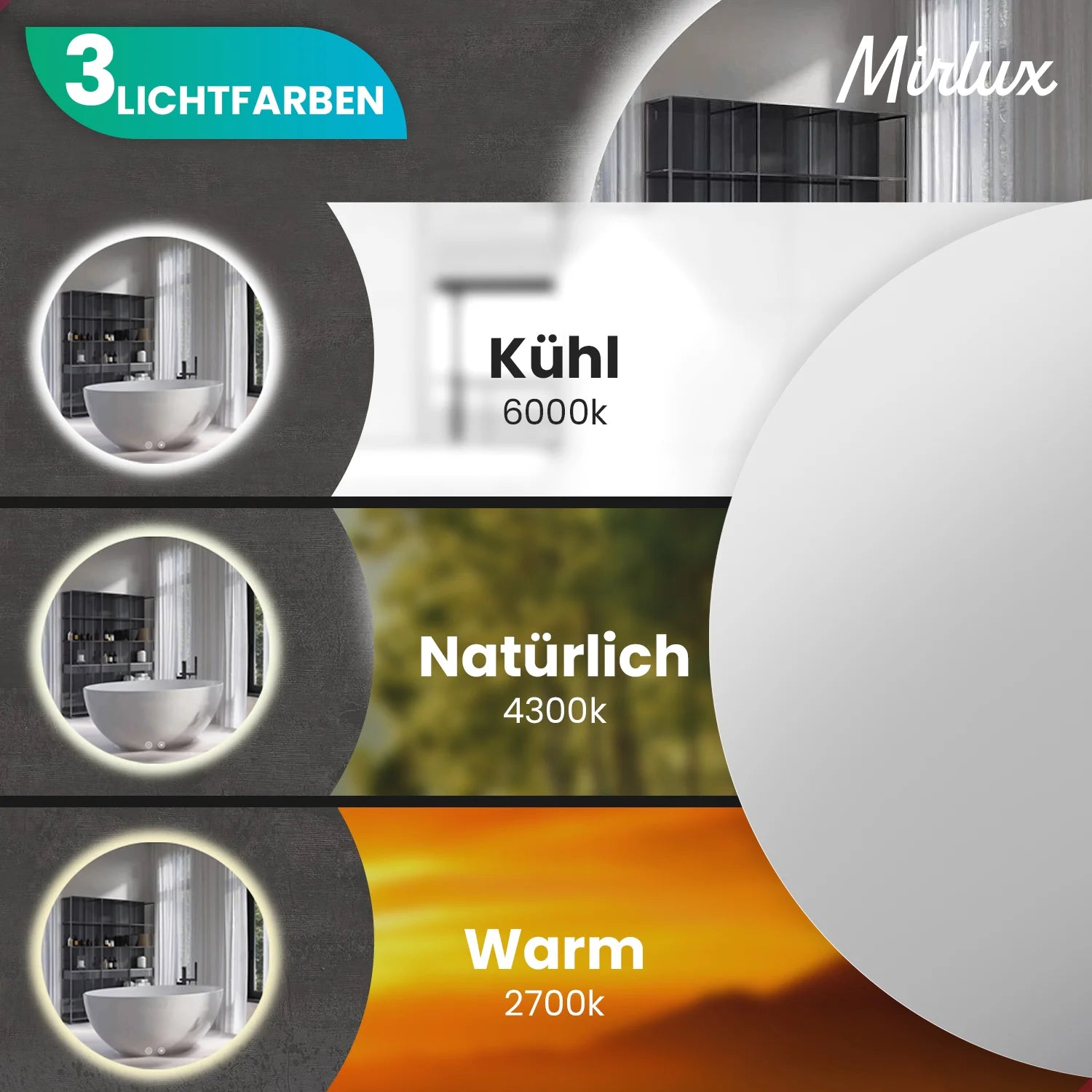 Badezimmerspiegel - Rund - 60cm - Rahmenlos