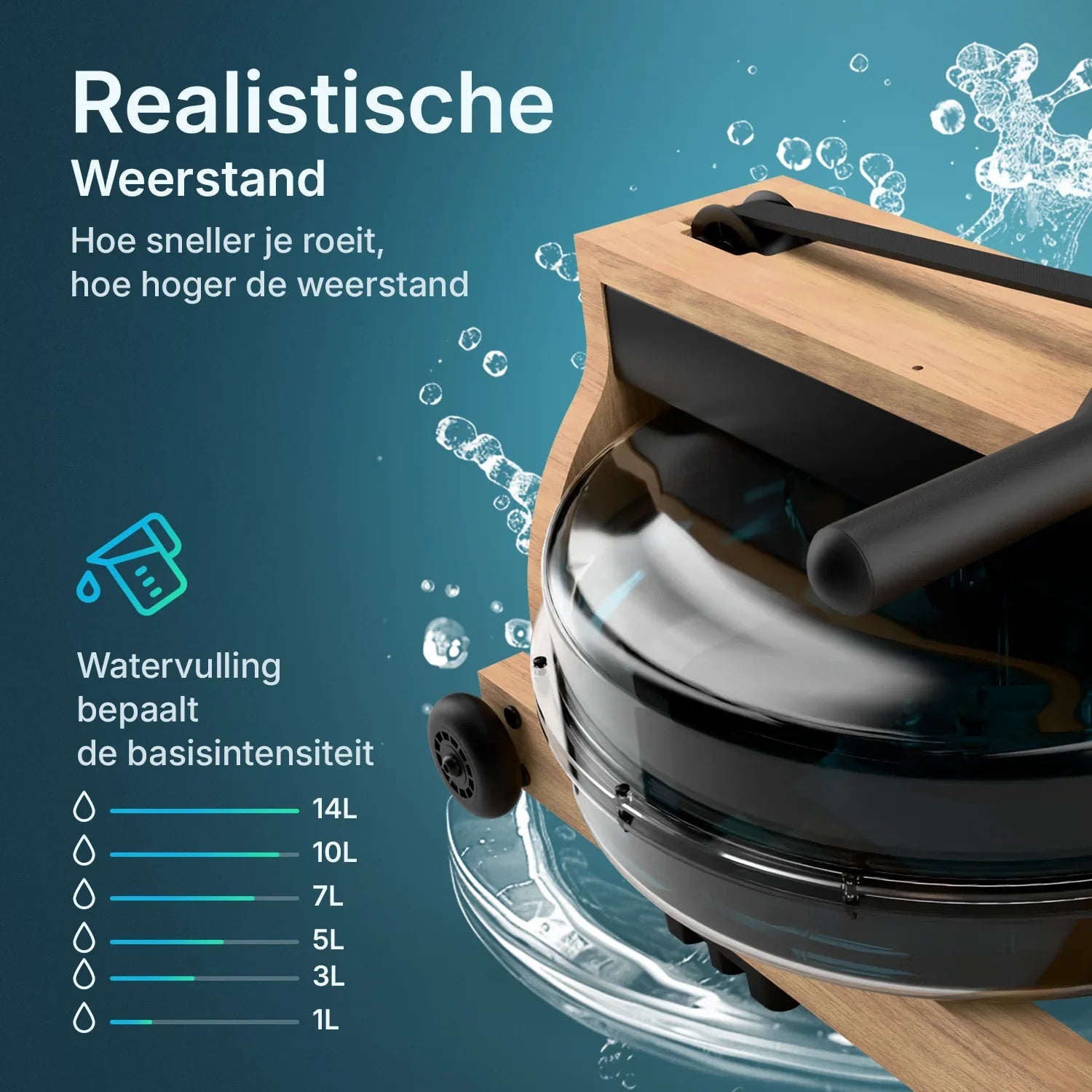 Roeitrainer - Hout Met Waterweerstand - LCD Monitor