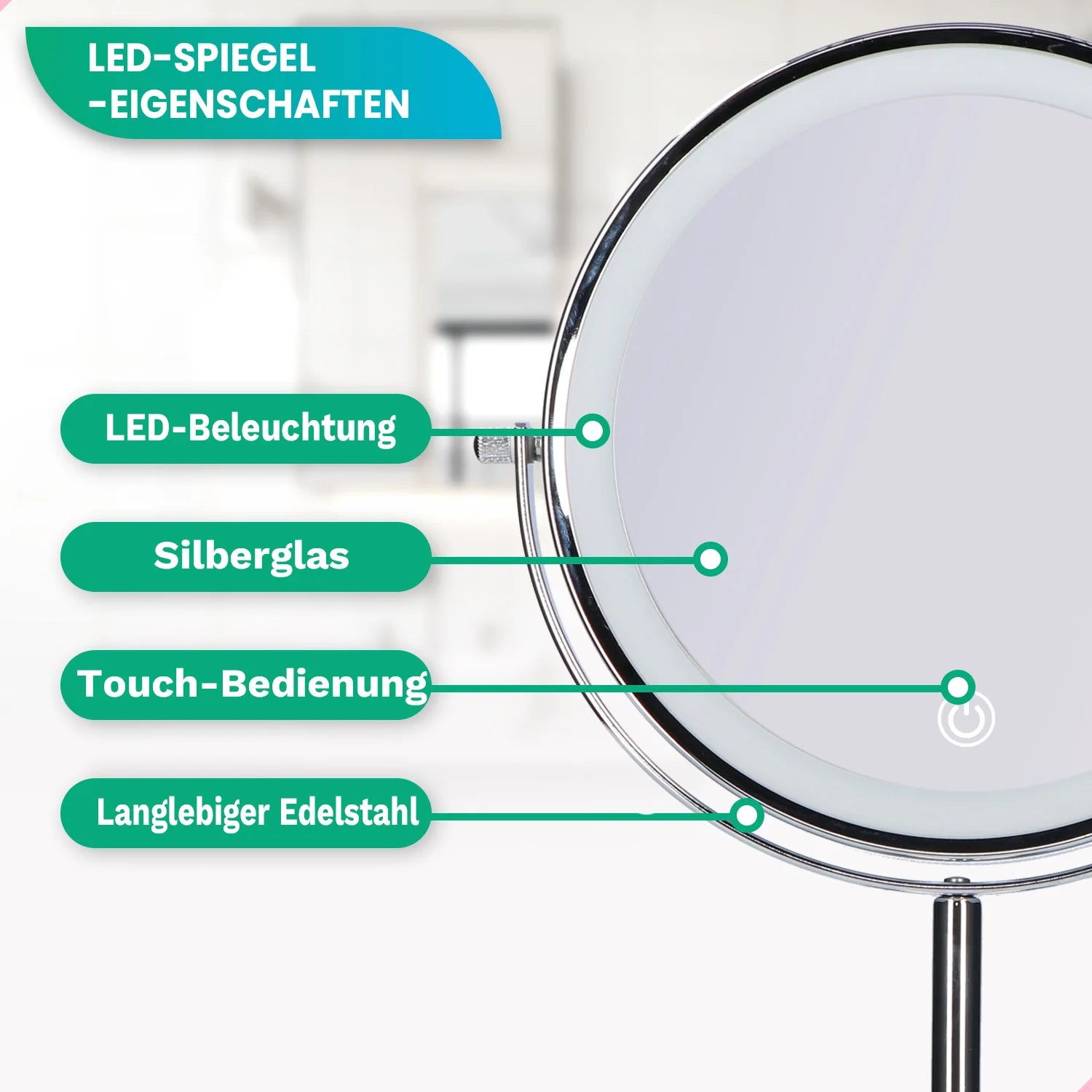 Schminkspiegel - Stehend - Wiederaufladbar - Chrom - 1-10-fache Vergrößerung
