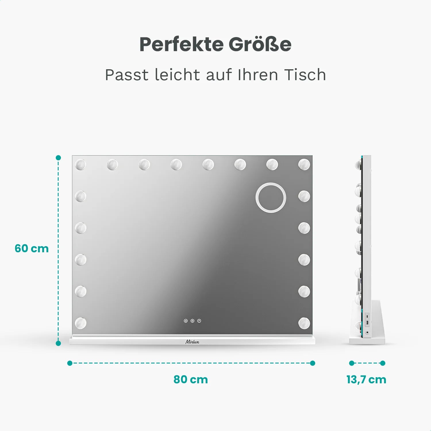 Hollywood Spiegel - Bluetooth-Lautsprecher - 80x60cm - Weiß