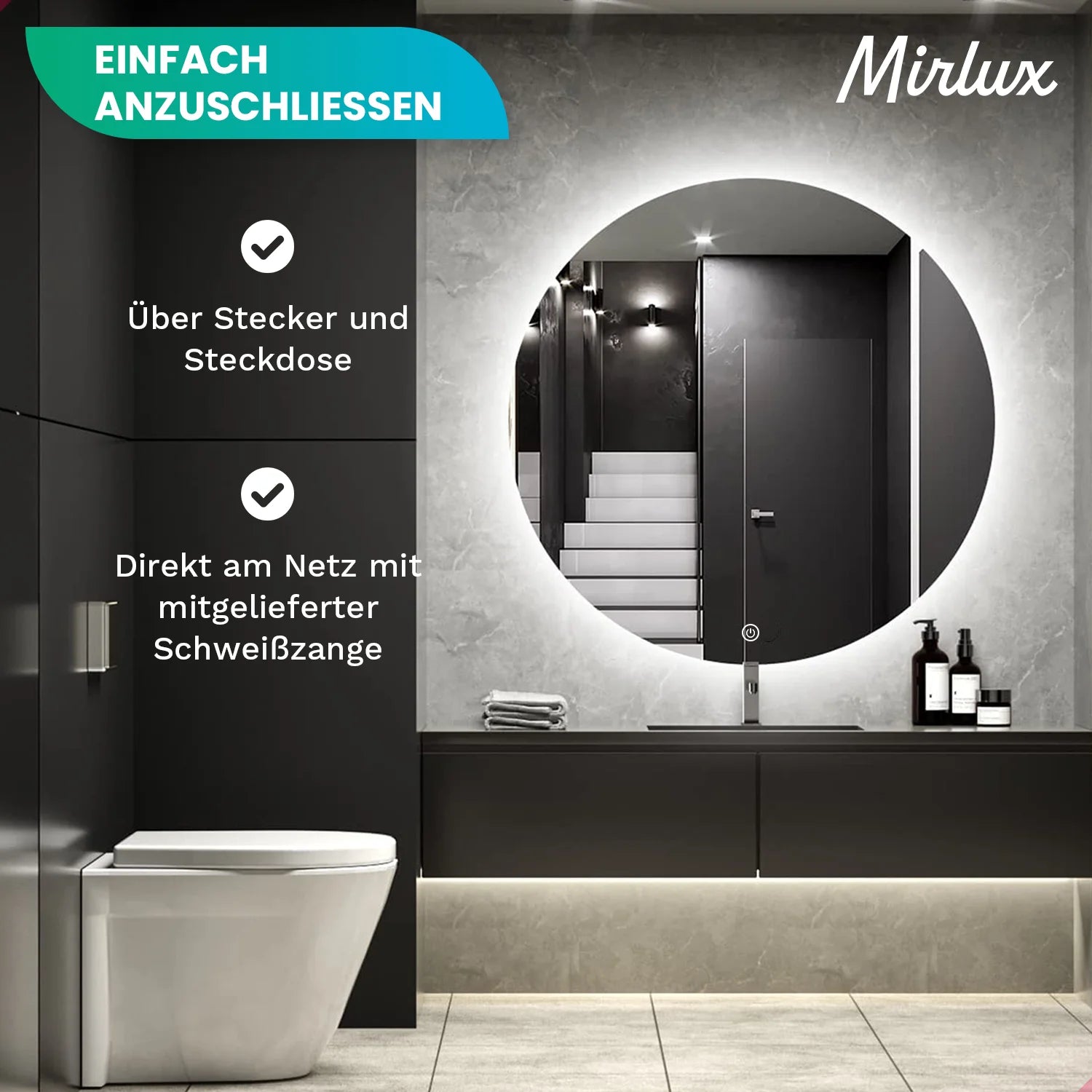 Badezimmerspiegel - Rund - 80cm - Rahmenlos