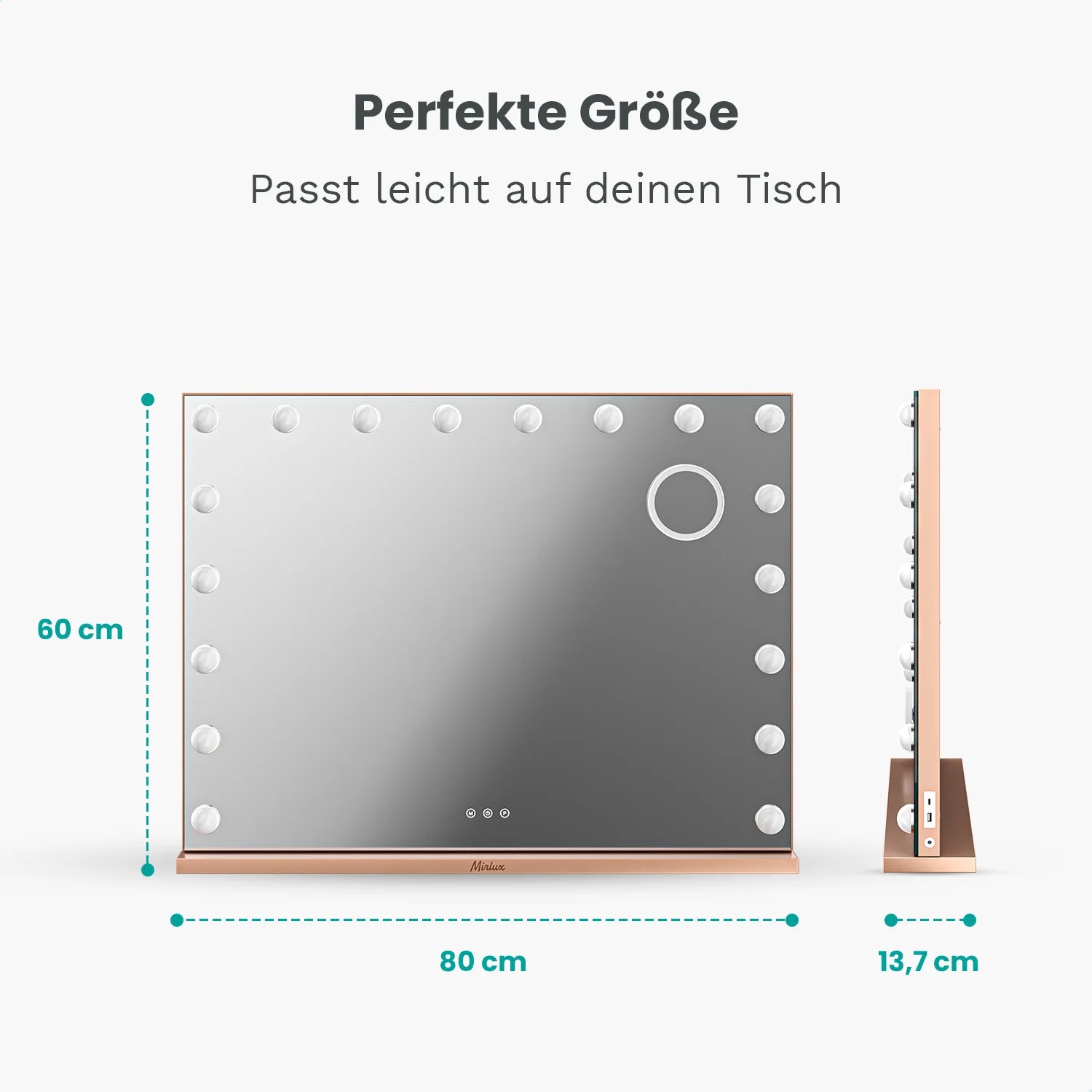 Hollywood Spiegel - Bluetooth-Lautsprecher - 80x60cm - Roségold-Pink - PRE-ORDER