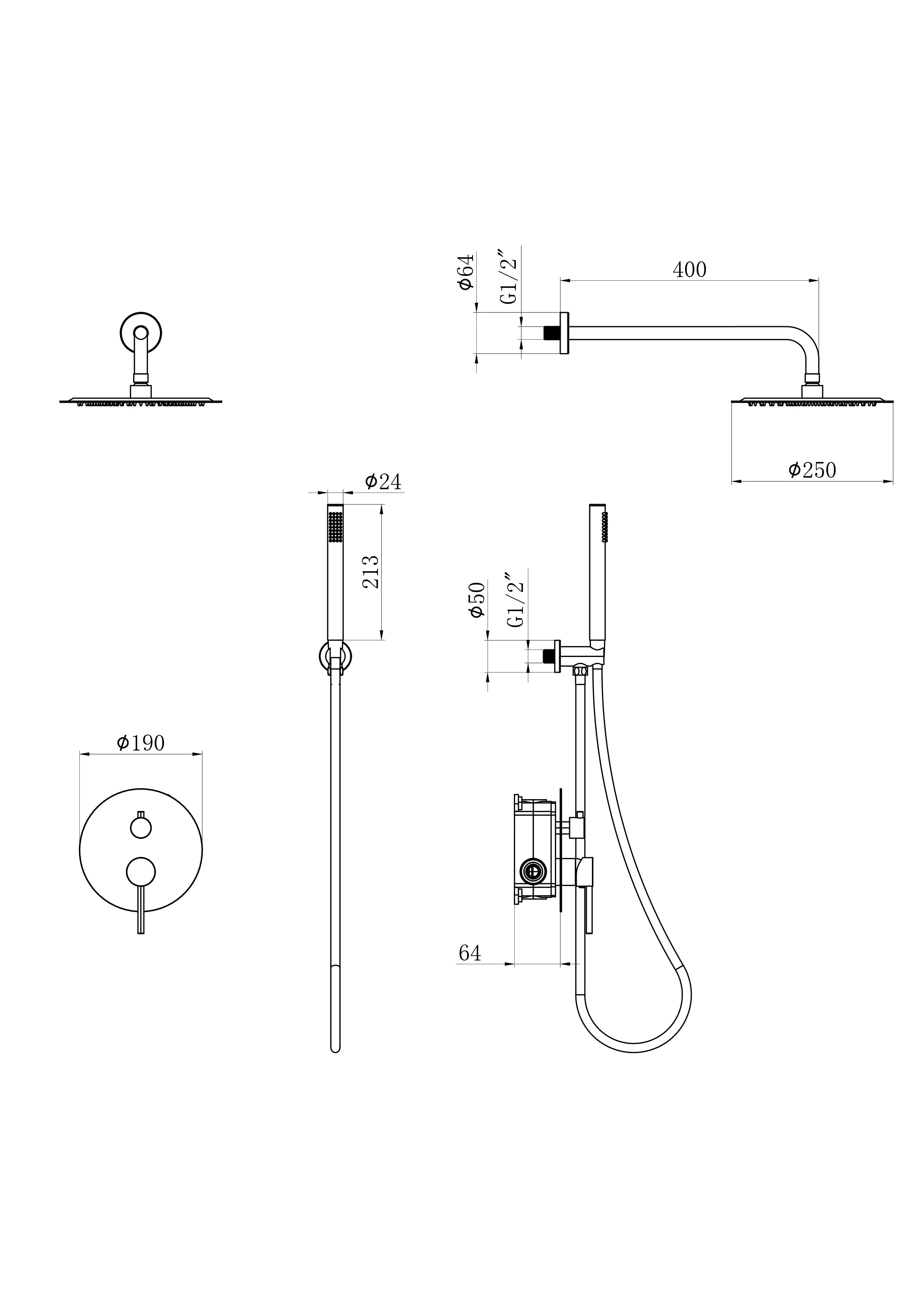 Unterputz-Regendusche Daro - Matt Schwarz mit Thermostatarmatur - 25 cm - Vorbestellen