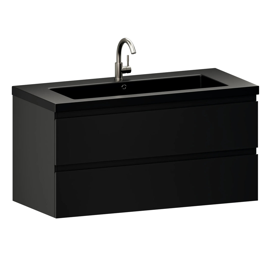 Badezimmermöbel Sena – 100 cm – Mattschwarz – Schwarzes Waschbecken