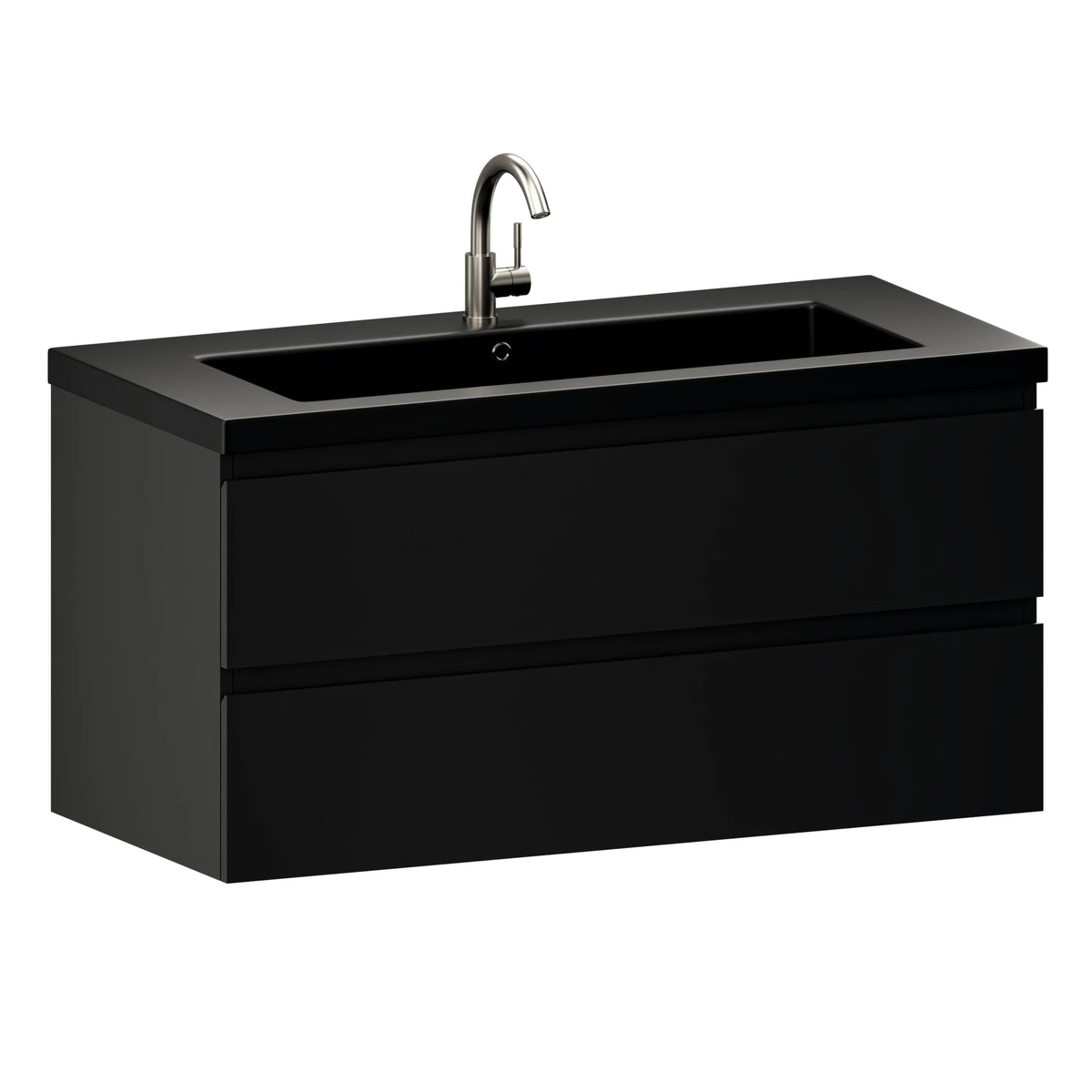 Badezimmermöbel Sena – 100 cm – Mattschwarz – Schwarzes Waschbecken - Vorbestellen