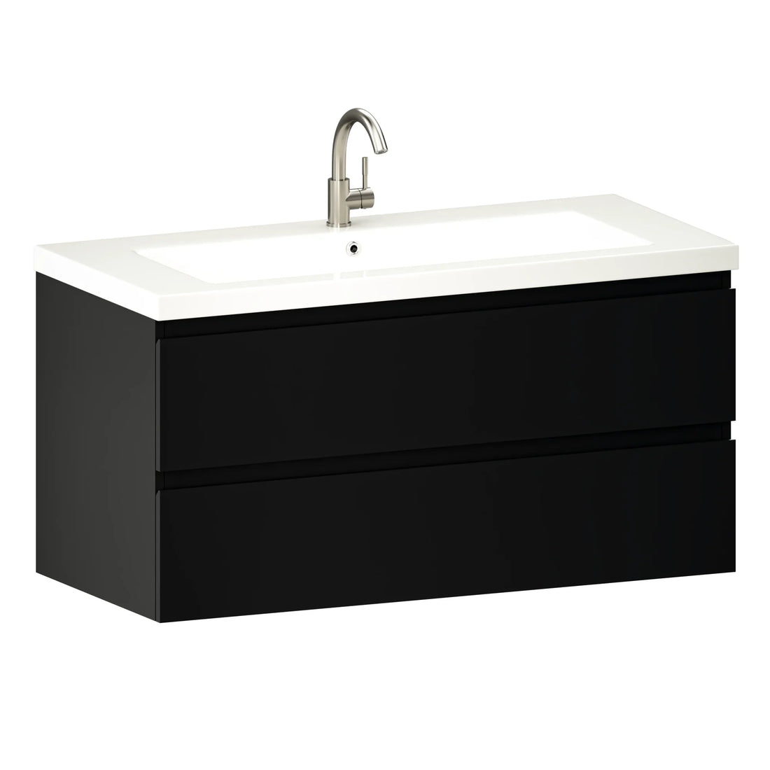 Badezimmermöbel Sena – 100 cm – Mattschwarz – Weißes Waschbecken