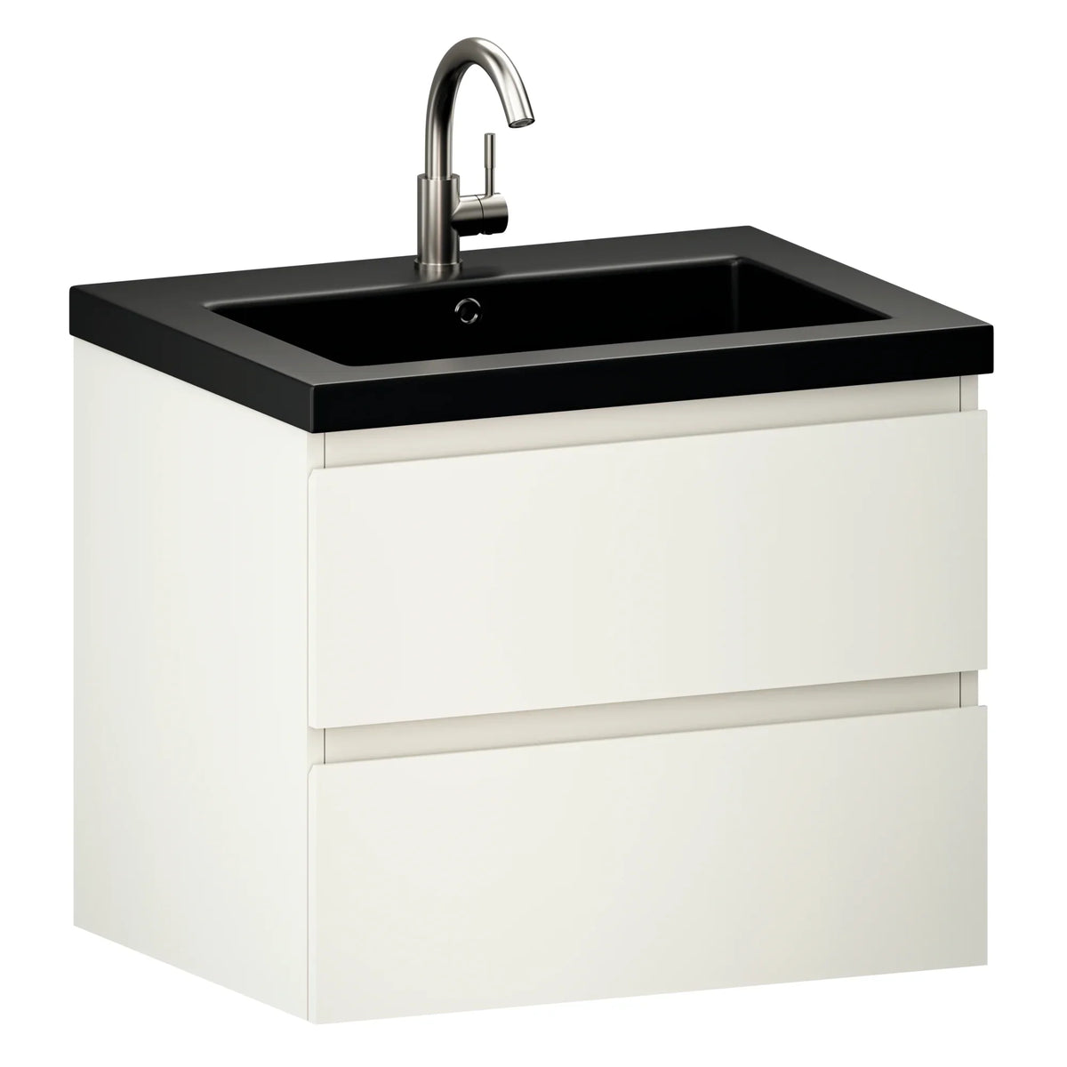 Badezimmermöbel Karo – 60 cm – Weiß – Schwarzes Waschbecken