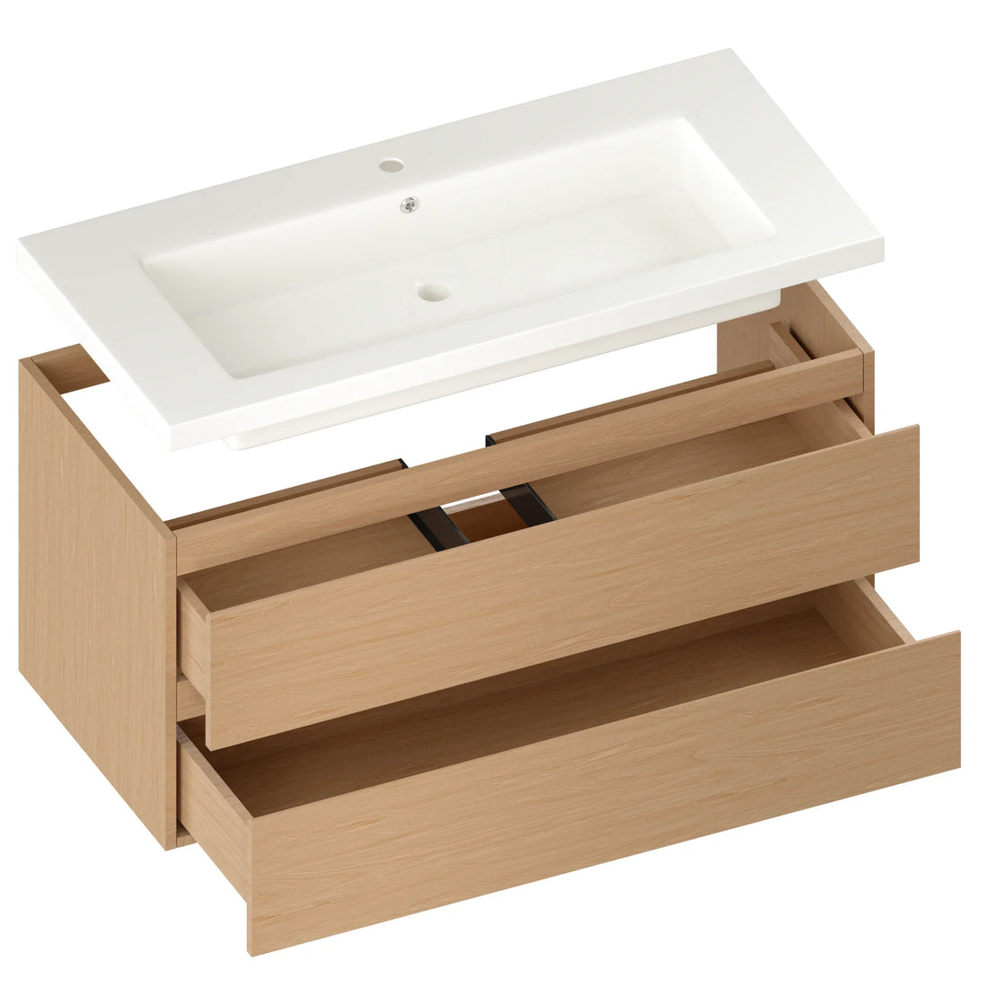 Badezimmermöbel Sena – 100 cm – Helle Eiche – Weißes Waschbecken