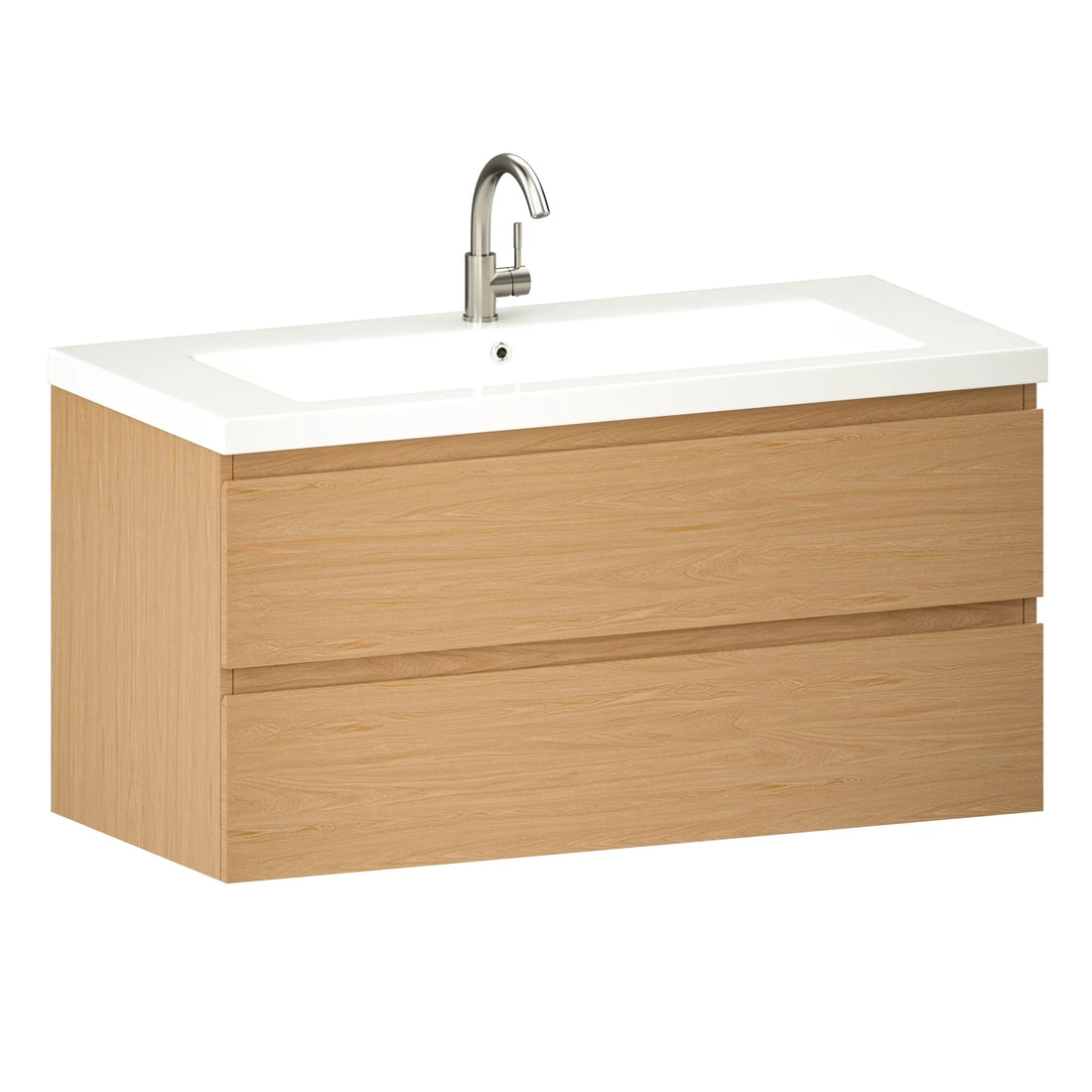 Badezimmermöbel Sena – 100 cm – Helle Eiche – Weißes Waschbecken