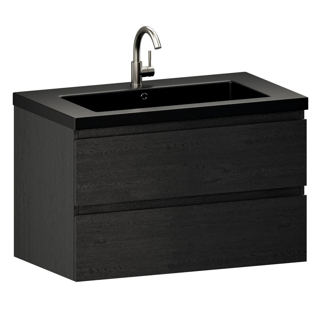 Badezimmermöbel Sova – 80 cm – Schwarzeiche – Schwarzes Waschbecken