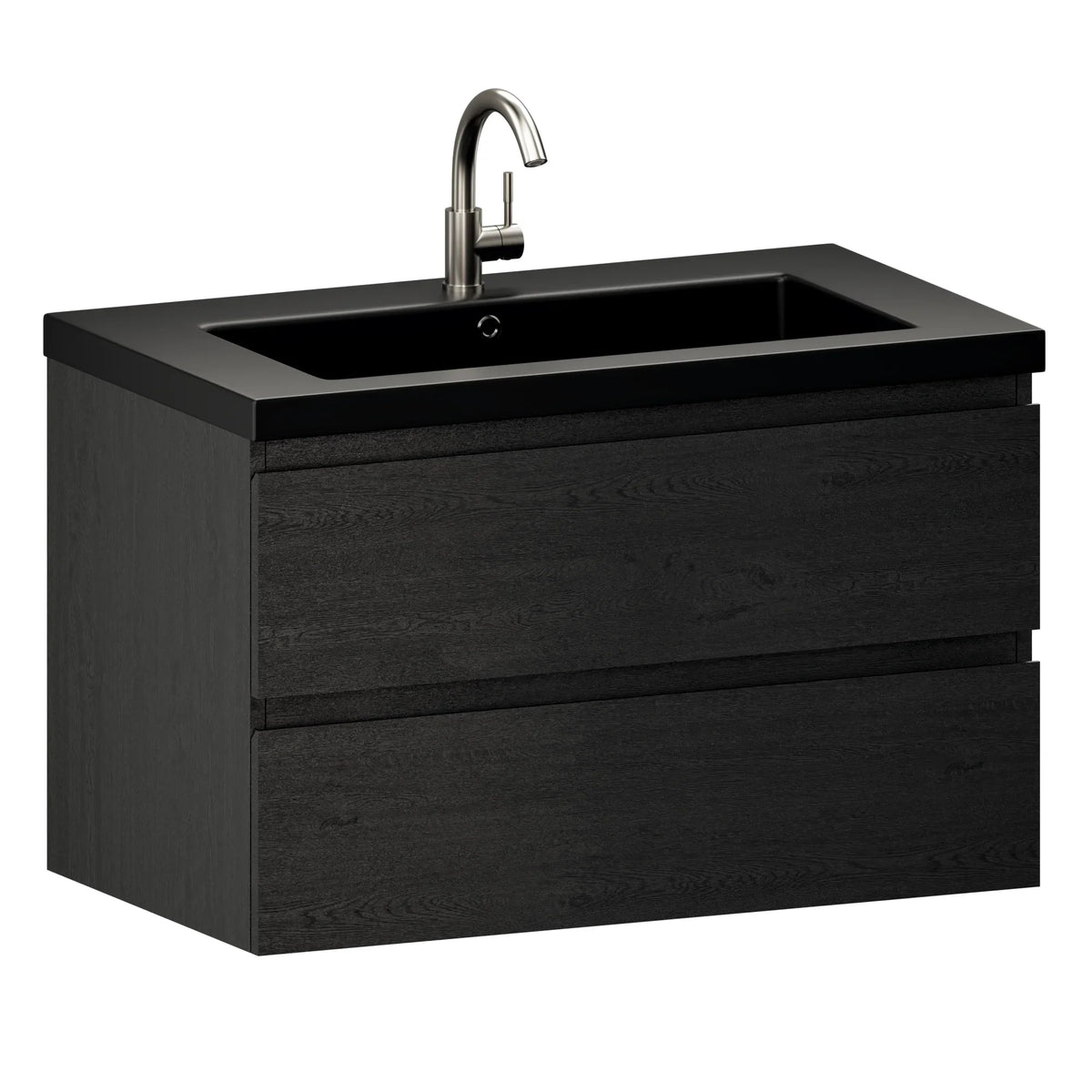 Badezimmermöbel Sova – 80 cm – Schwarzeiche – Schwarzes Waschbecken