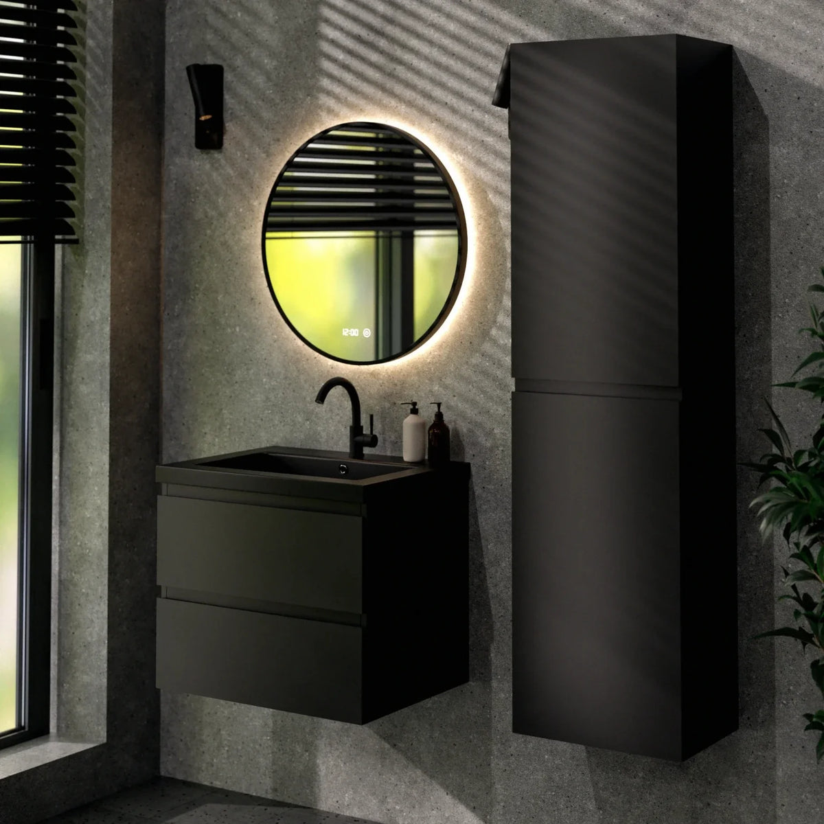 Badezimmermöbel Set Novara – 60 cm – Matt Schwarz – Schwarzes Waschbecken